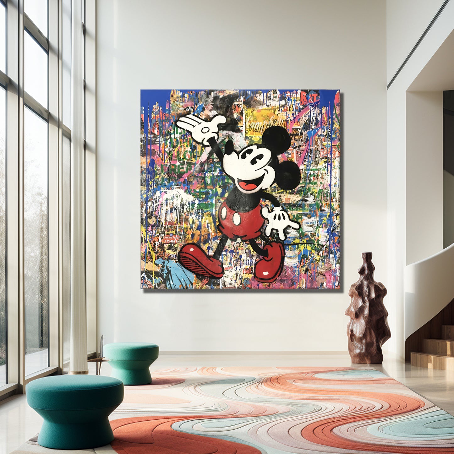 Old Mickey Mouse Pop Art Canvas Wall Art, Banksy Style Pop Art, Mickey Mouse Street Graffiti - 101
