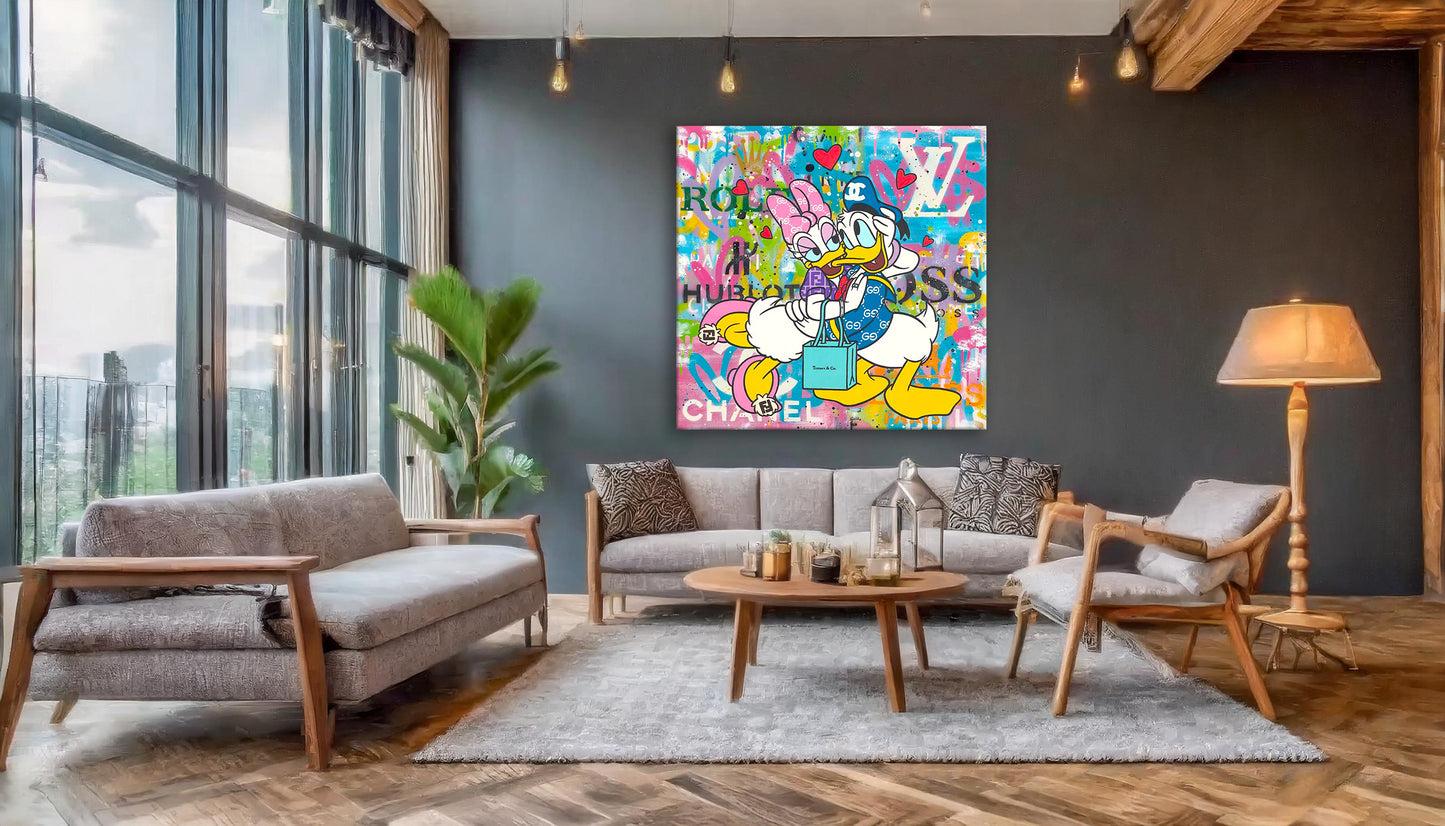 Square Donald Duck Relationship Graffiti Pop Art Canvas Wall Art - 253