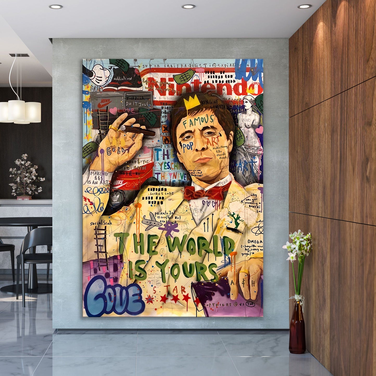 Al Pacino The World is Your Pop Art Canvas Wall Art, Banksy Style Pop Art - 108