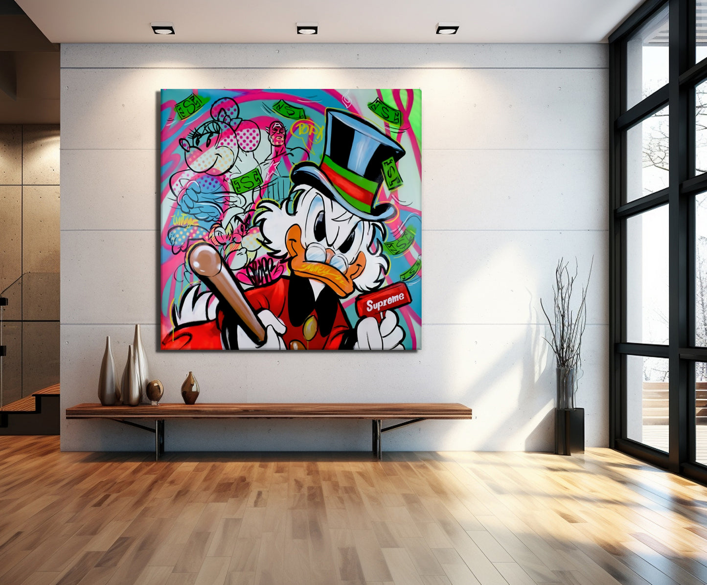 Supreme Mcduck Pop Art Canvas Wall Art, Banksy Style Pop Art, Mcduck Street Graffiti Wall Art 95