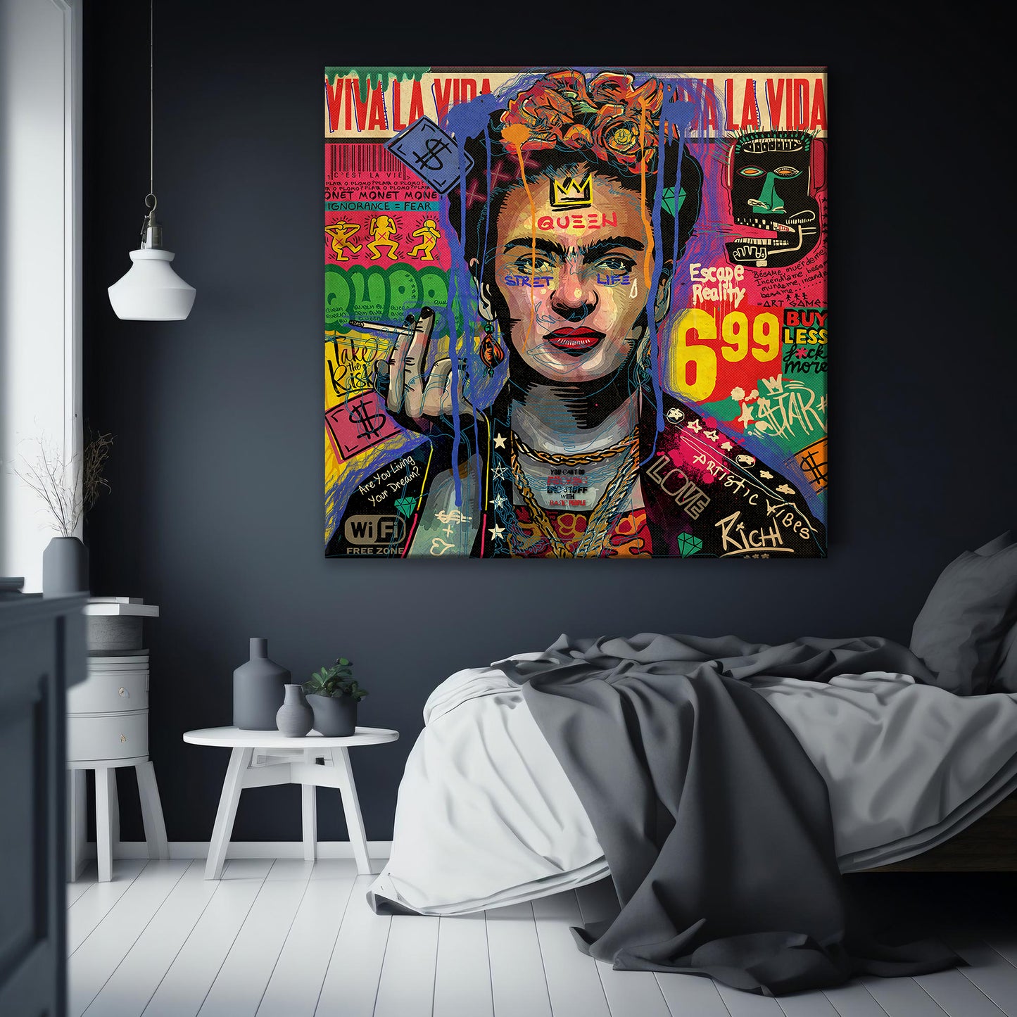 Banksy Graffiti Frida Kahlo Square Canvas Wall Art, Luxury Painting Fashion Prints, Frida Pop art - 53