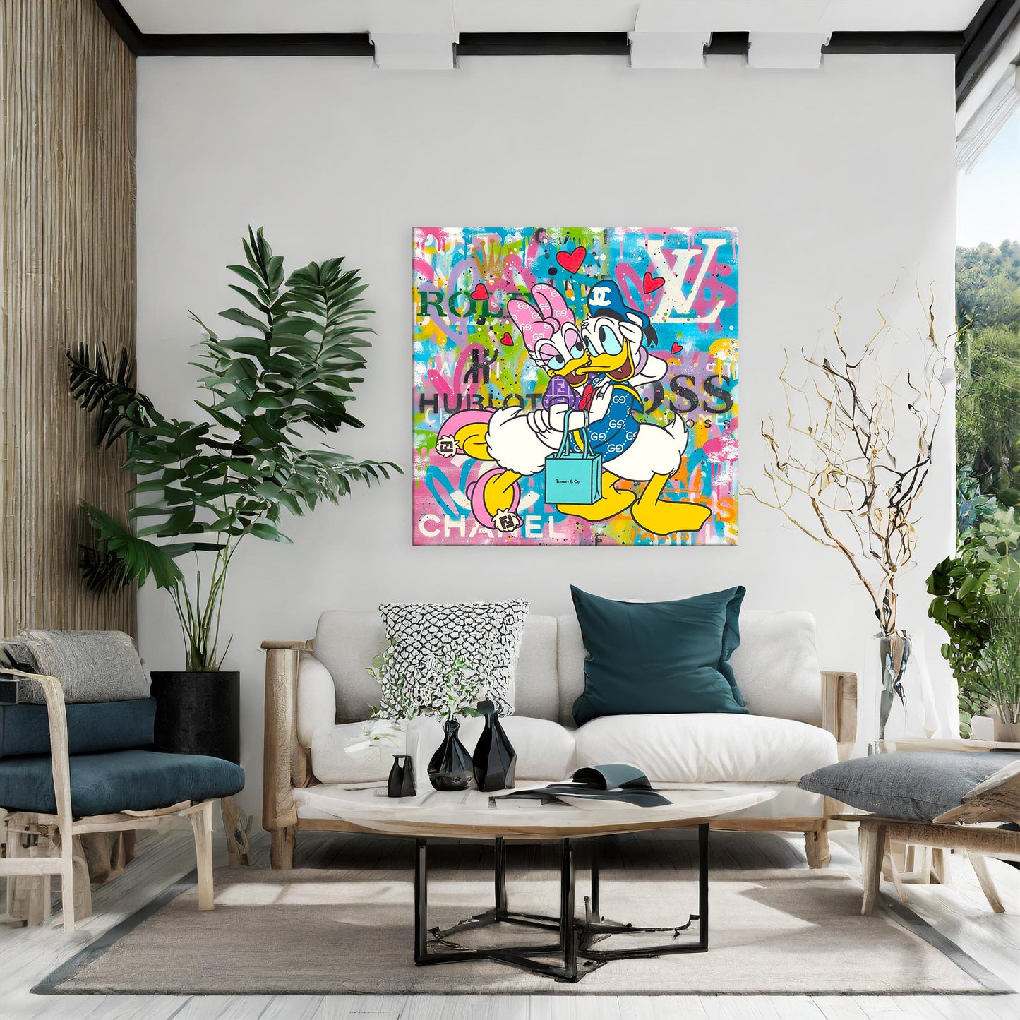Square Donald Duck Relationship Graffiti Pop Art Canvas Wall Art - 253