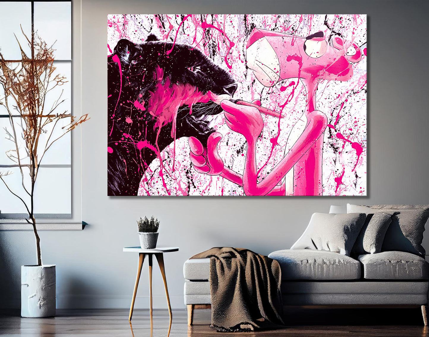 Abstract Pop Art Pink Panther, Panther Painting Canvas Wall Art - 171