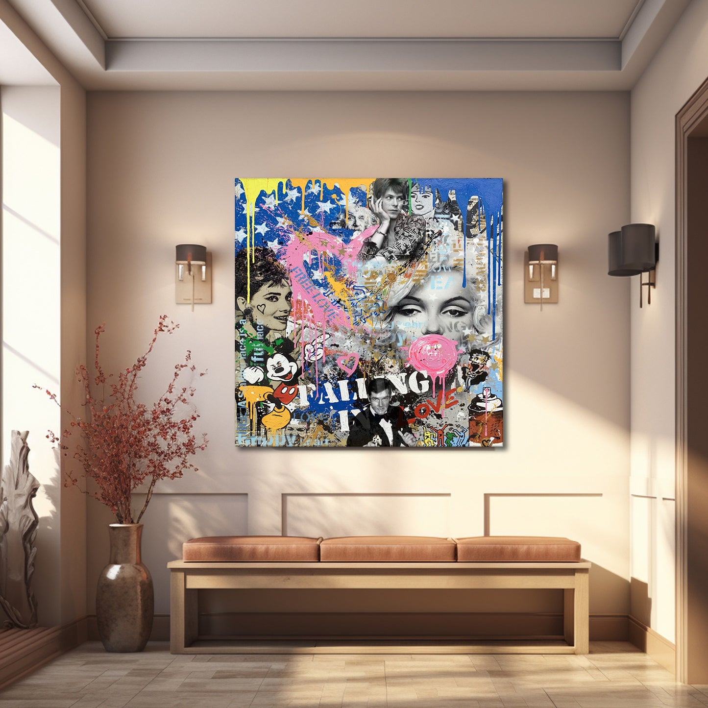 Marilyn Monroe Pop Art - Falling in love Pop Art, Banksy Graffiti Canvas Wall Art - 309