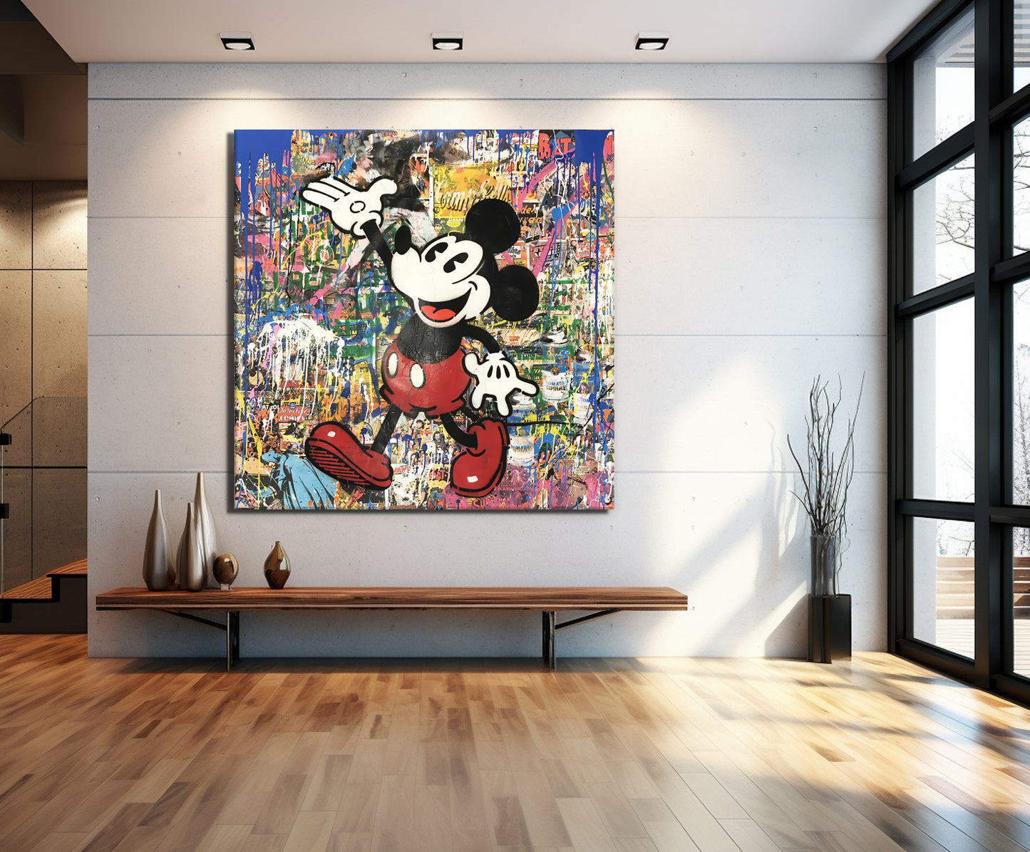 Old Mickey Mouse Pop Art Canvas Wall Art, Banksy Style Pop Art, Mickey Mouse Street Graffiti - 101