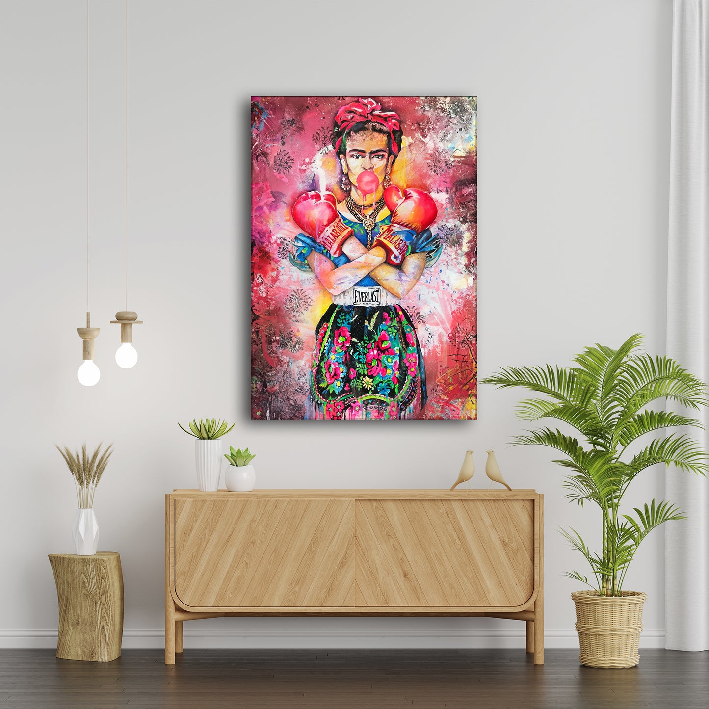 Abstract Boxer Frida Kahlo Canvas Wall Art, Banksy Frida Style Pop Art, Abstract Frida Street Graffiti Wall Art - 181