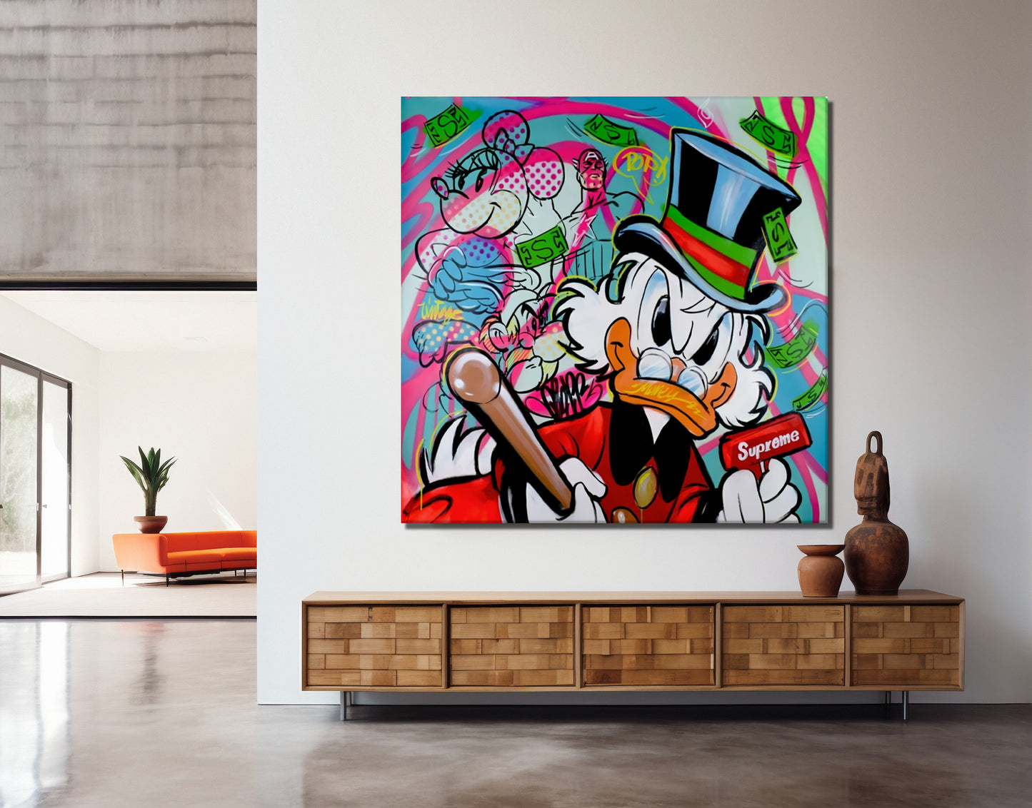 Supreme Mcduck Pop Art Canvas Wall Art, Banksy Style Pop Art, Mcduck Street Graffiti Wall Art 95