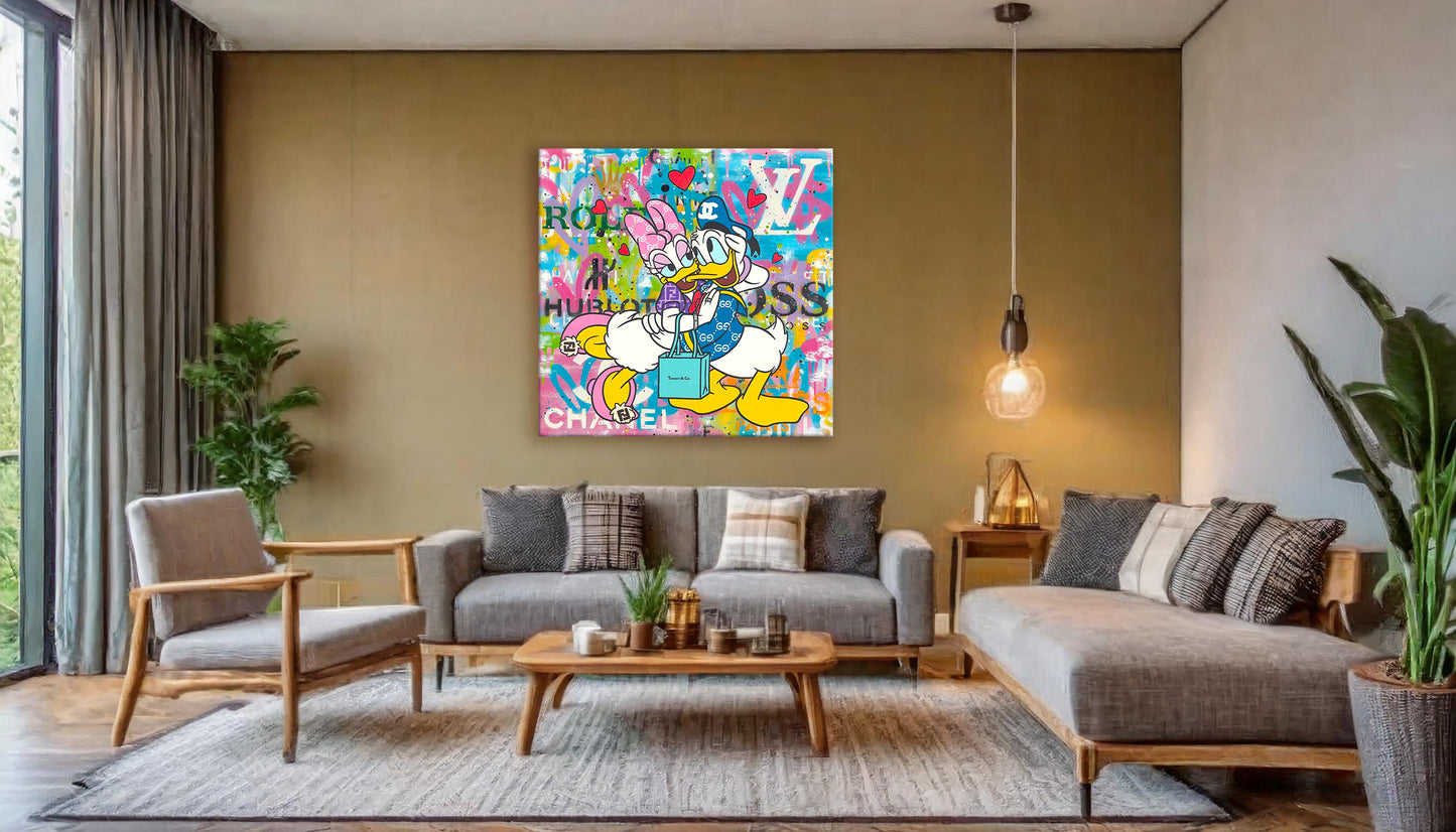 Square Donald Duck Relationship Graffiti Pop Art Canvas Wall Art - 253