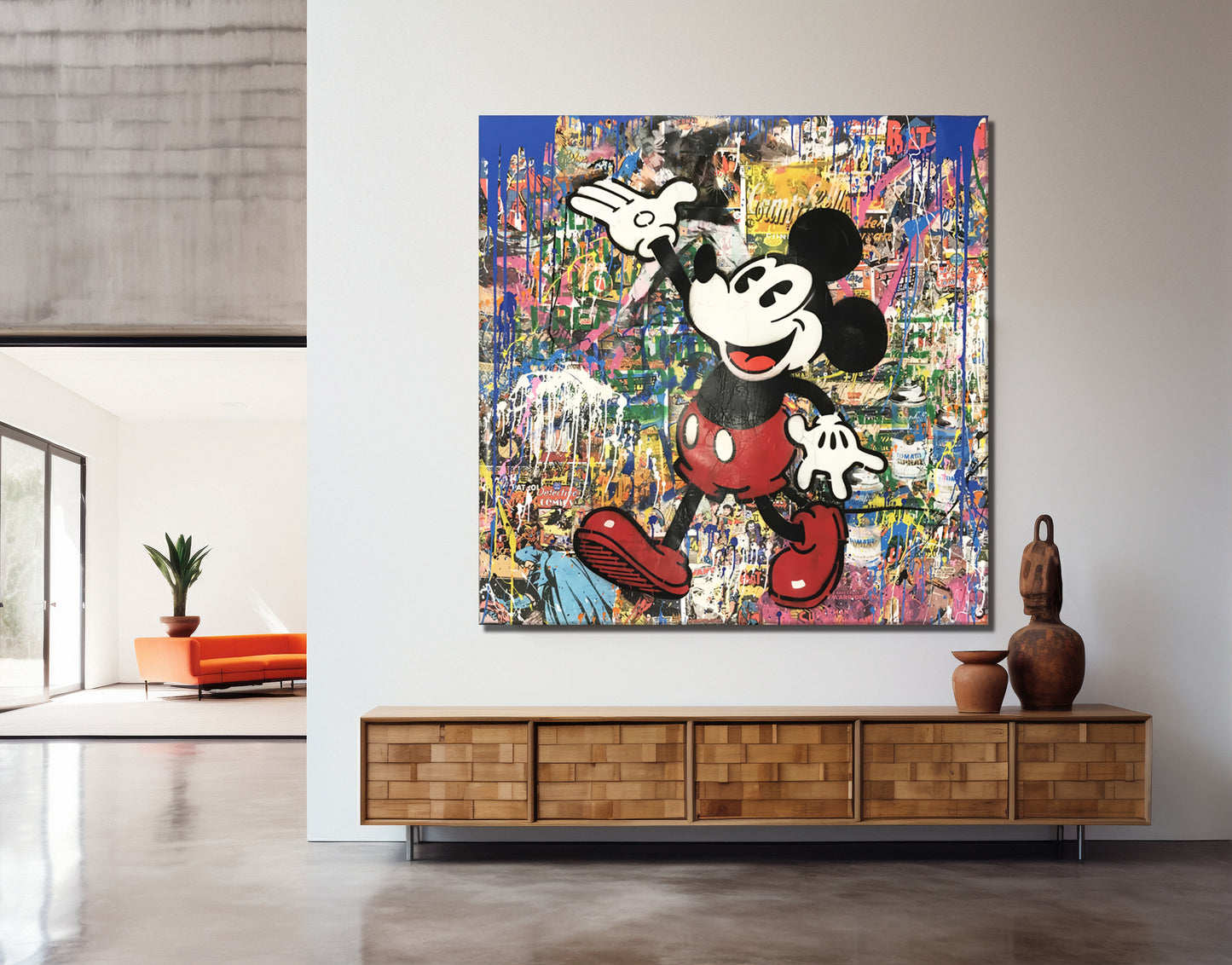 Old Mickey Mouse Pop Art Canvas Wall Art, Banksy Style Pop Art, Mickey Mouse Street Graffiti - 101