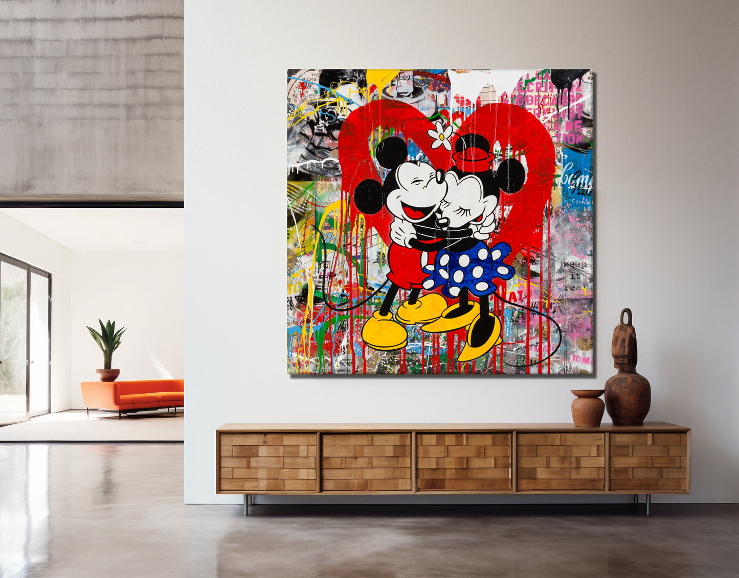 Love Couple Mickey Mouse Pop Art Canvas Wall Art, Banksy Style Pop Art Mickey Mouse - 103