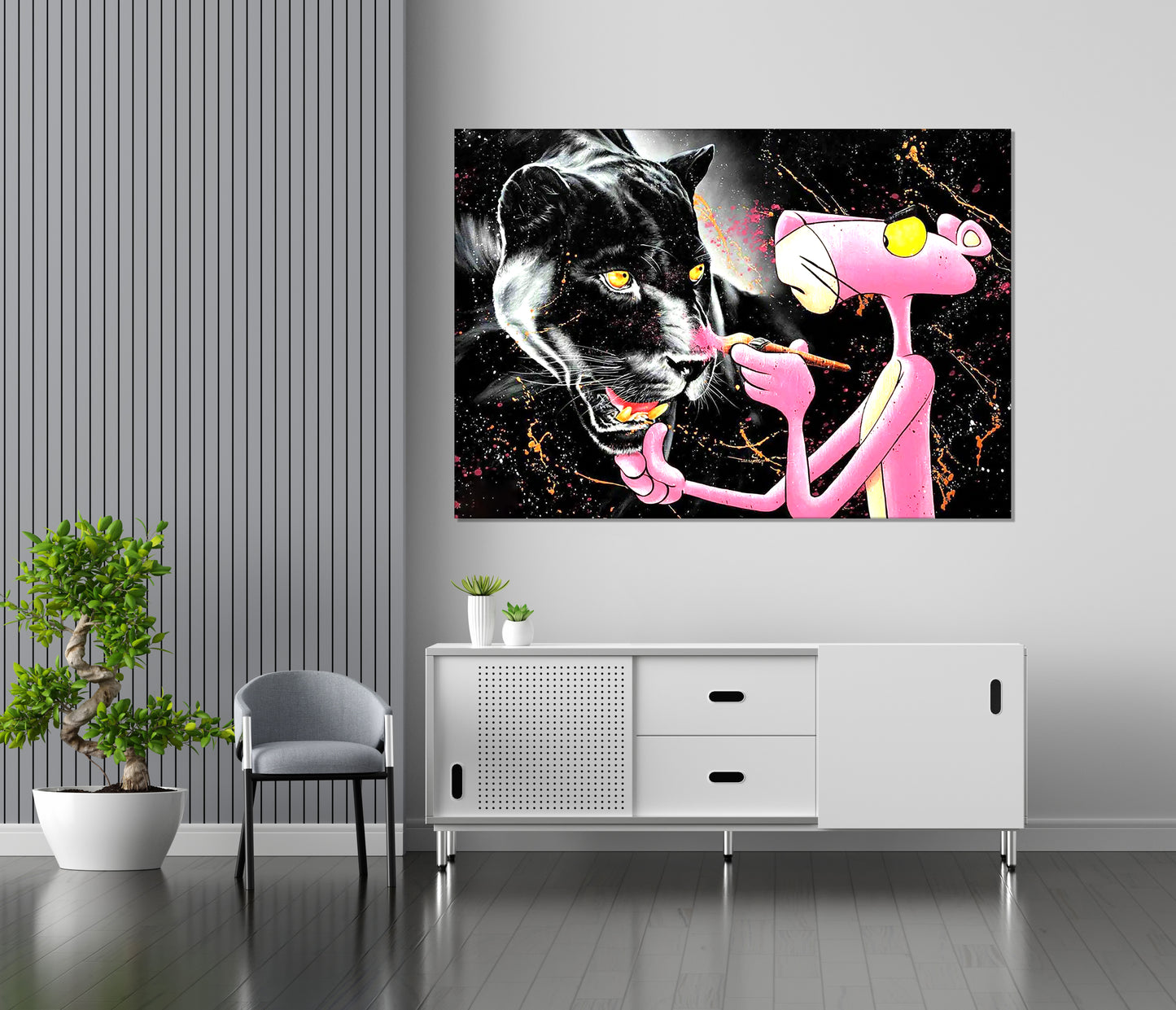 Abstract Pop Art Pink Panther, Black Panther Painting Canvas Wall Art - 173