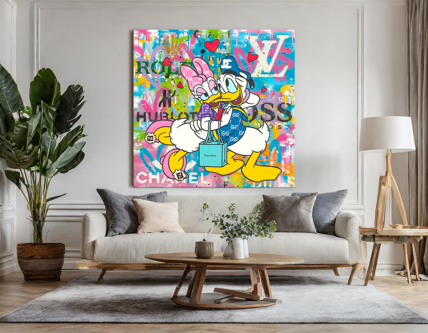 Square Donald Duck Relationship Graffiti Pop Art Canvas Wall Art - 253