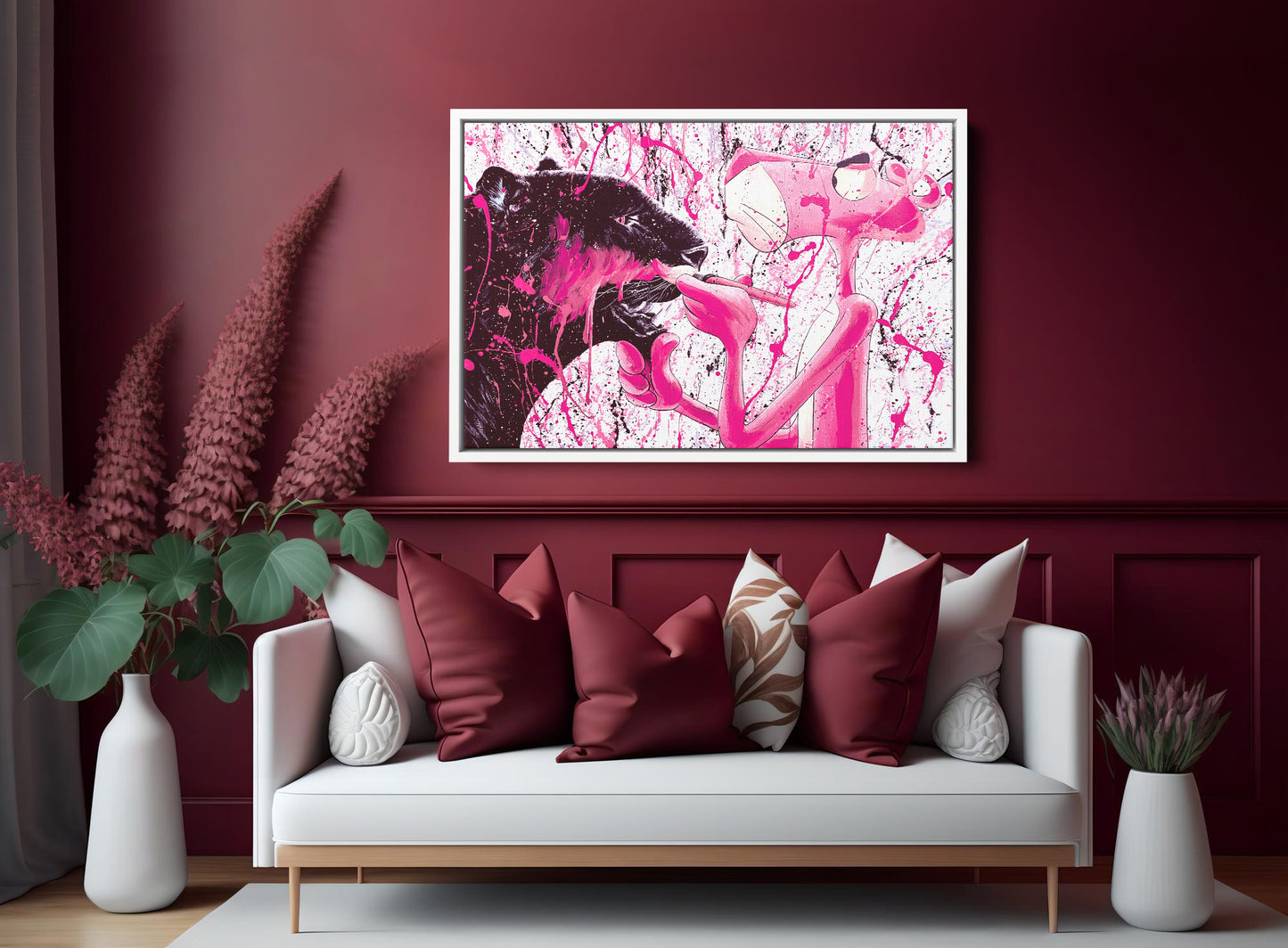 Abstract Pop Art Pink Panther, Panther Painting Canvas Wall Art - 171