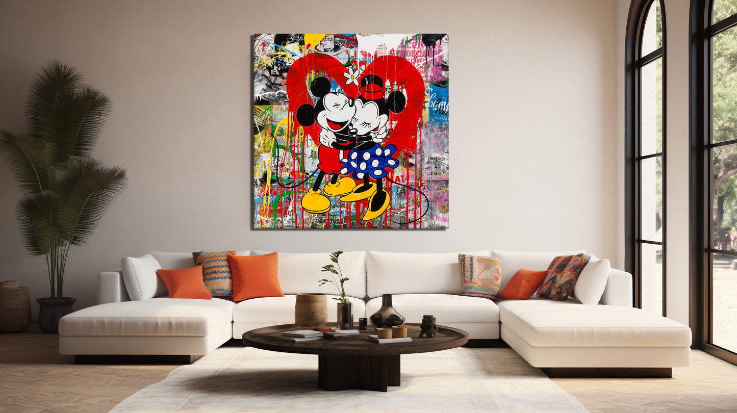 Love Couple Mickey Mouse Pop Art Canvas Wall Art, Banksy Style Pop Art Mickey Mouse - 103