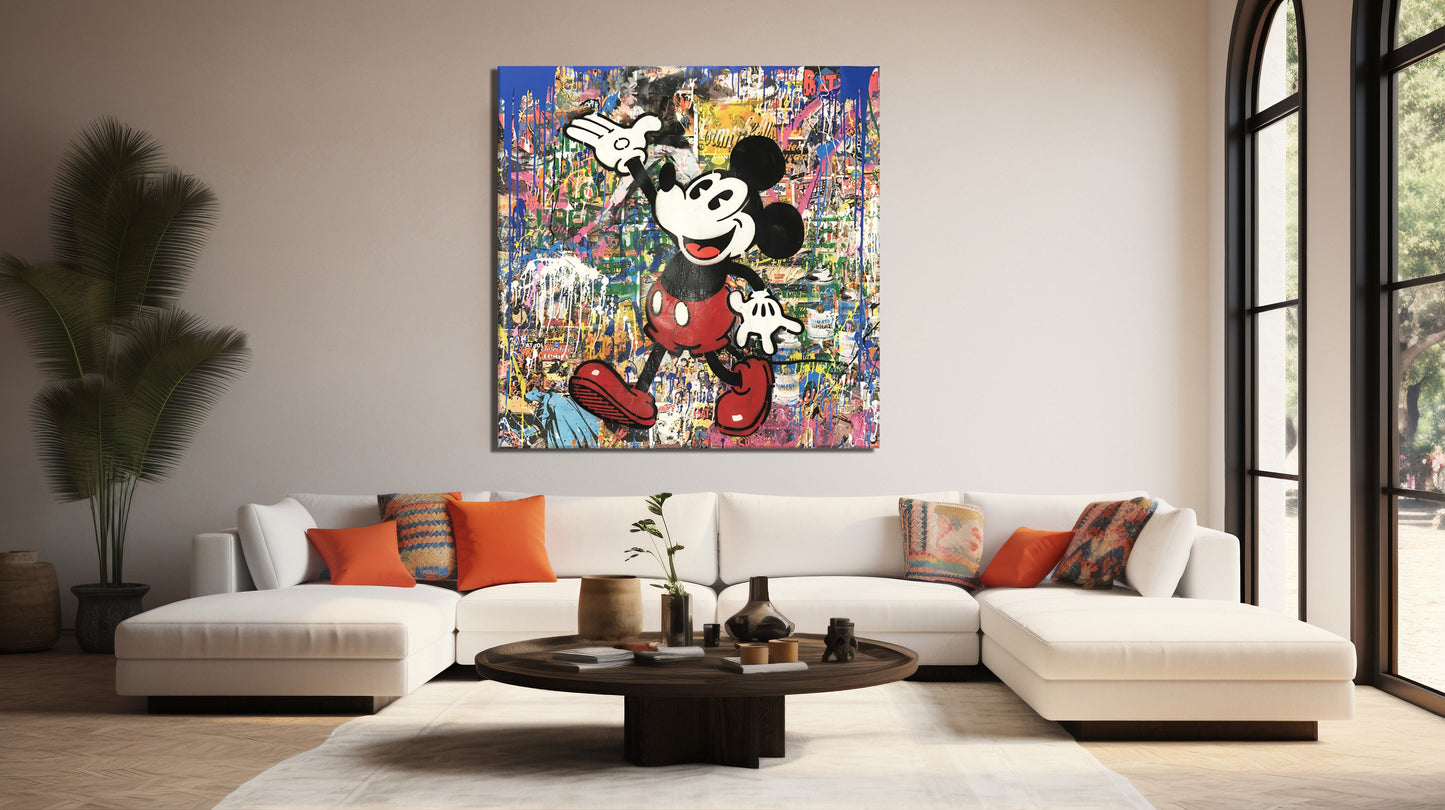 Old Mickey Mouse Pop Art Canvas Wall Art, Banksy Style Pop Art, Mickey Mouse Street Graffiti - 101