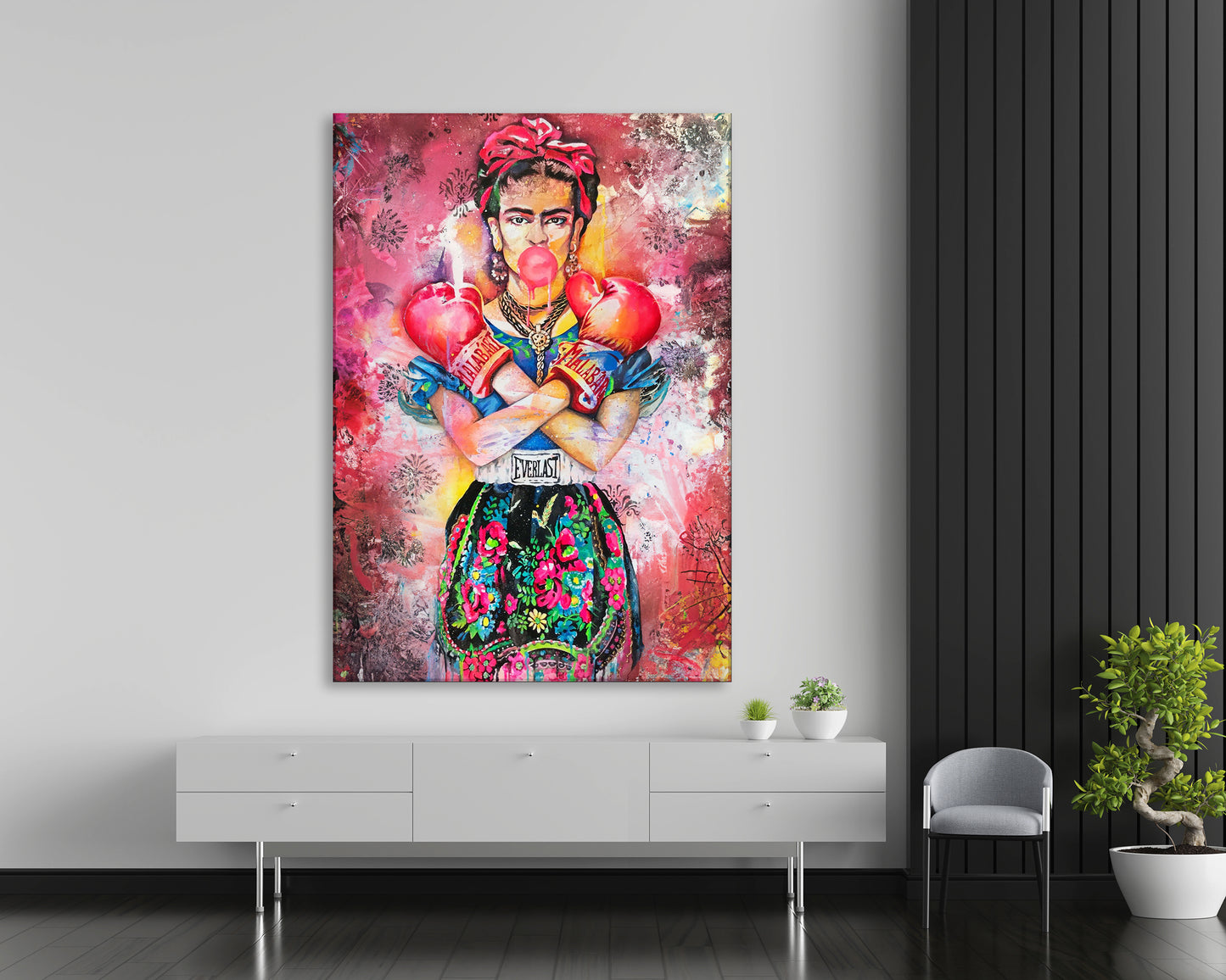 Abstract Boxer Frida Kahlo Canvas Wall Art, Banksy Frida Style Pop Art, Abstract Frida Street Graffiti Wall Art - 181