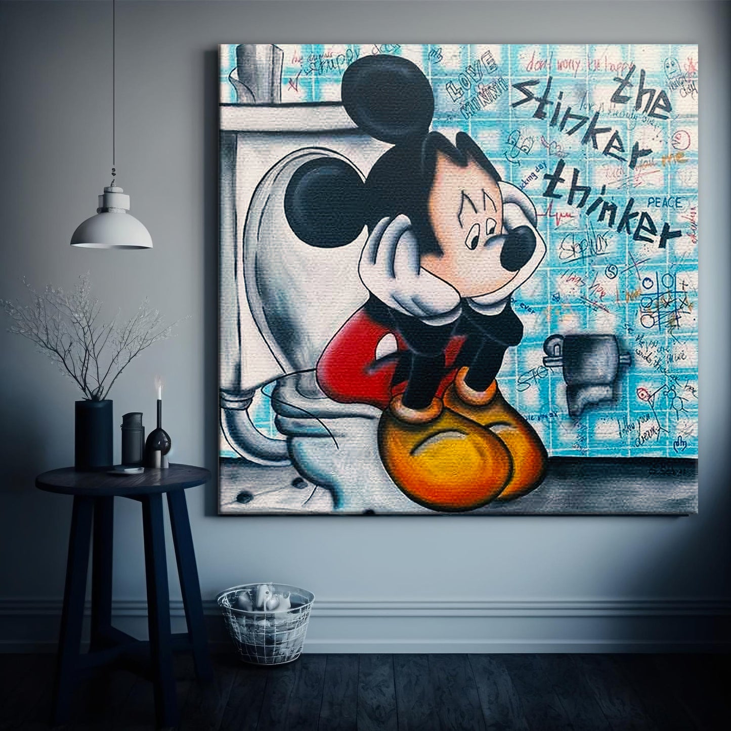 Mickey Mouse Toilet Pop Art Canvas Wall Art, Mickey Mouse Graffiti Art - 366