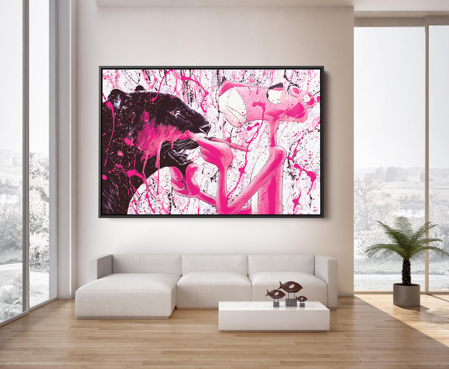Abstract Pop Art Pink Panther, Panther Painting Canvas Wall Art - 171