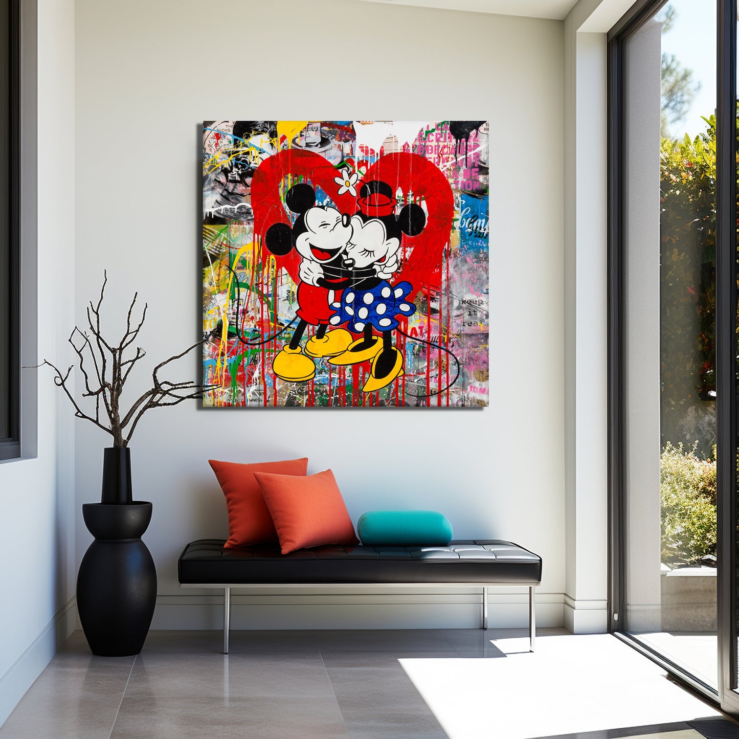 Love Couple Mickey Mouse Pop Art Canvas Wall Art, Banksy Style Pop Art Mickey Mouse - 103