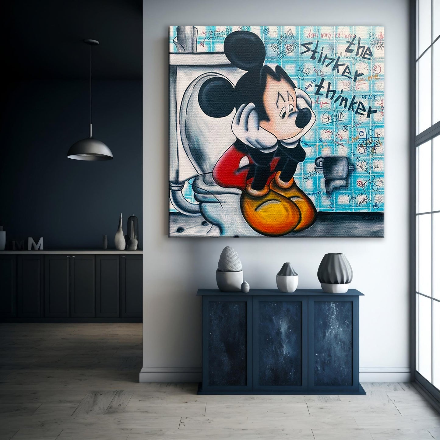 Mickey Mouse Toilet Pop Art Canvas Wall Art, Mickey Mouse Graffiti Art - 366