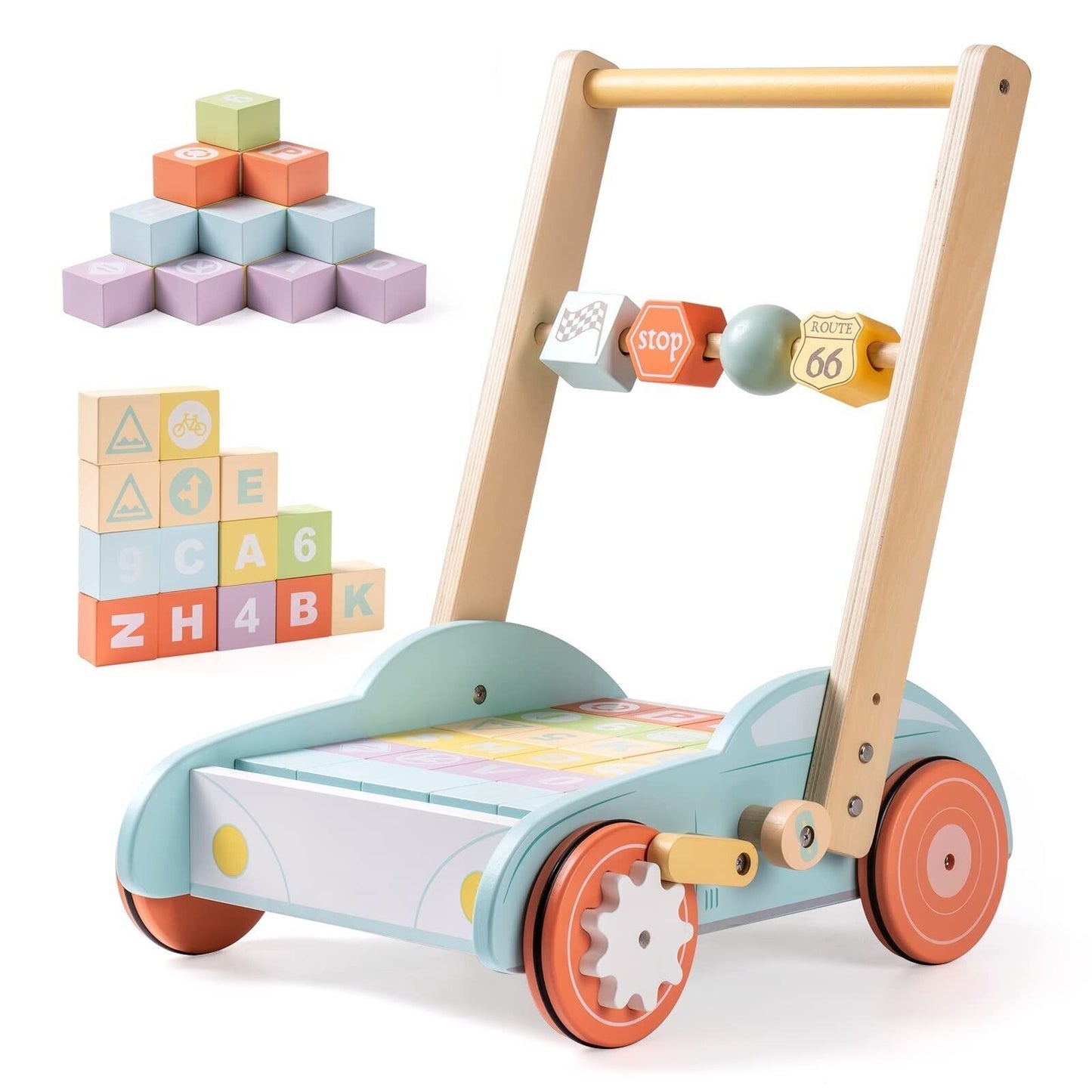 Wooden Baby Walker Push With ABC 123 Traffic Sign Gifts For Todders 3 Year
