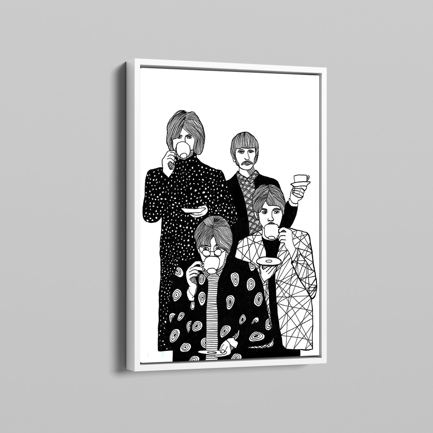 Beatles Line Drawing canvas Art , The Beatles Drinking Tea Print - PPL35