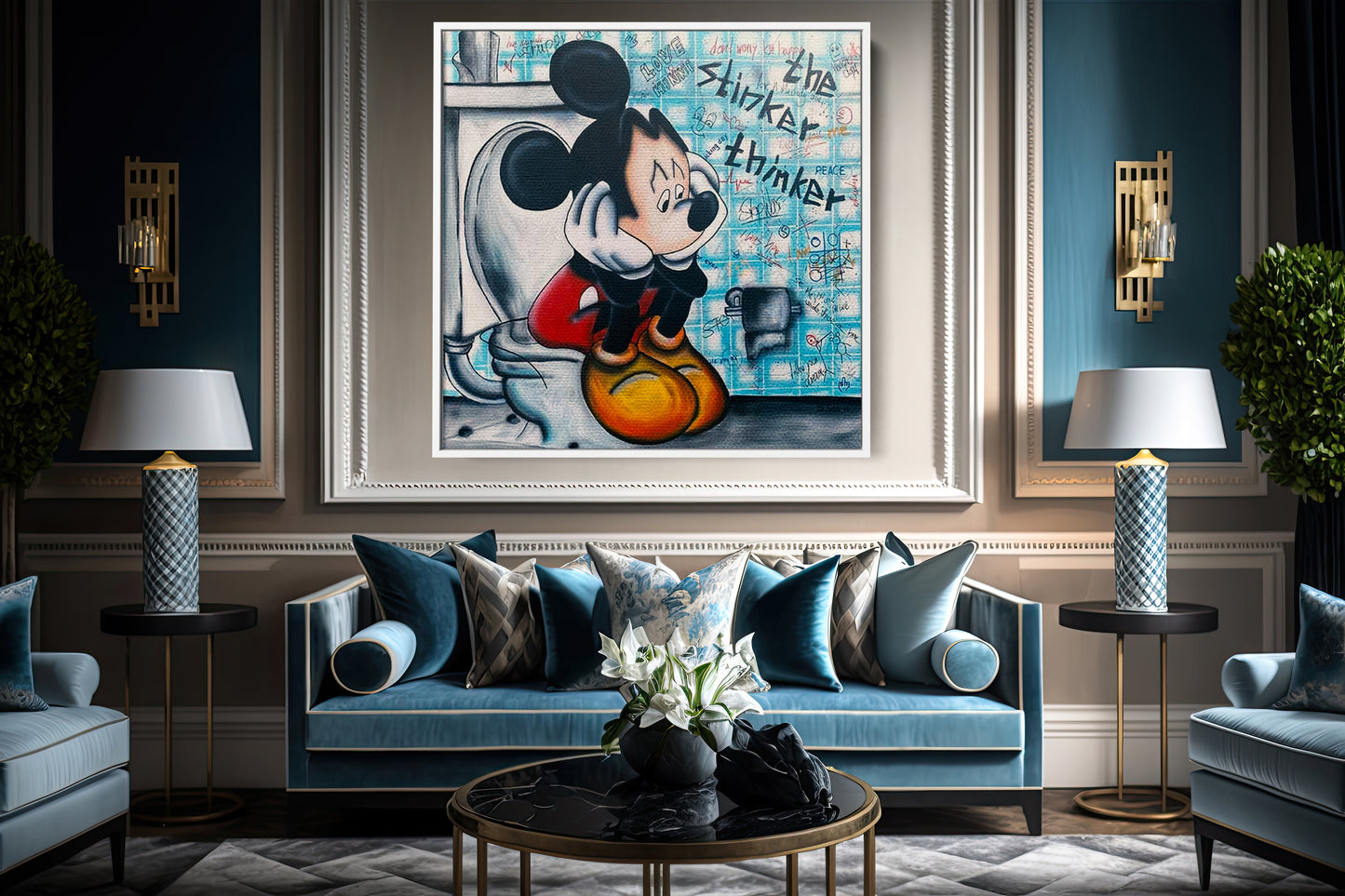 Mickey Mouse Toilet Pop Art Canvas Wall Art, Mickey Mouse Graffiti Art - 366