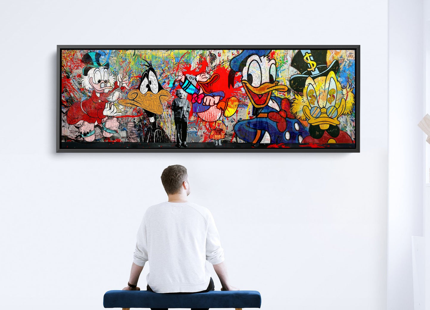 Banksy Panoramic Multi Character Mcduck, Donald Duck, Daffy Duck Cartoon Pop Art Canvas - 236