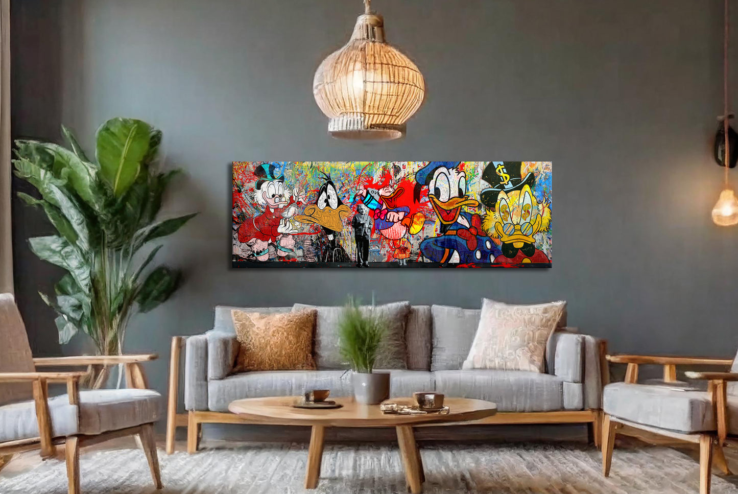Banksy Panoramic Multi Character Mcduck, Donald Duck, Daffy Duck Cartoon Pop Art Canvas - 236