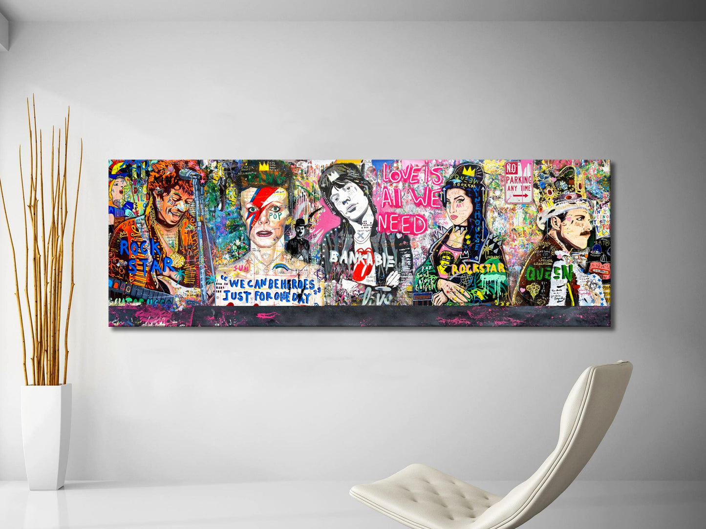 Banksy Panoramic Multi Rockstar Pop Art, David Bowie, Amy winehouse, Freddie Mercury, Jimi Hendrix - 166