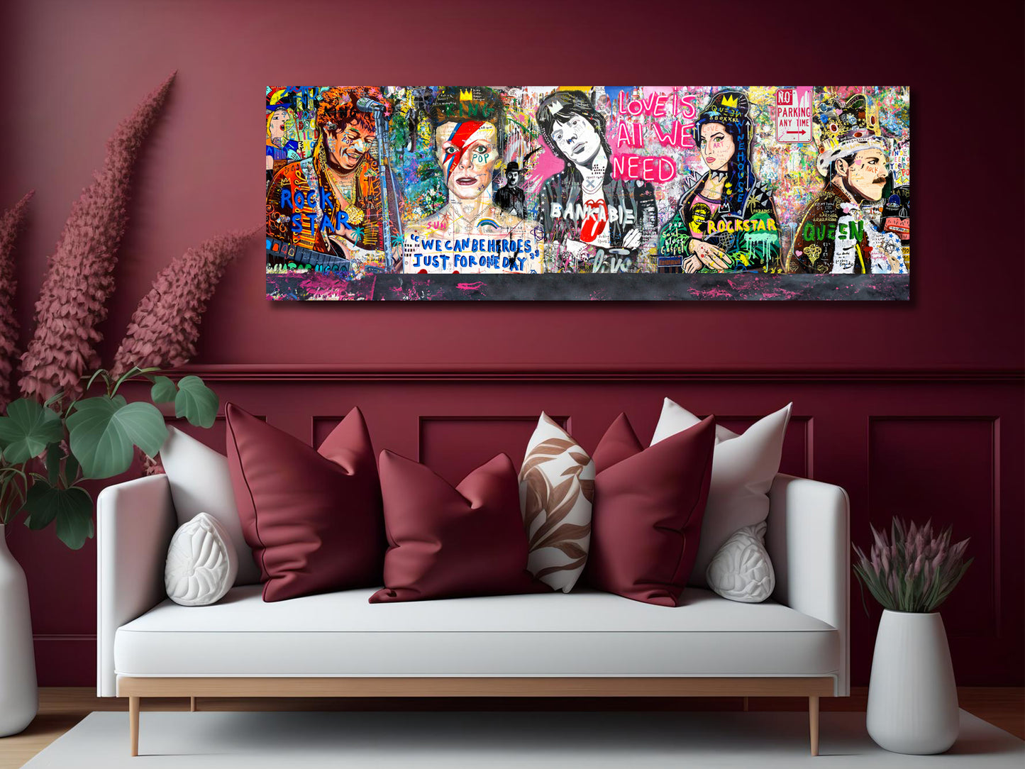 Banksy Panoramic Multi Rockstar Pop Art, David Bowie, Amy winehouse, Freddie Mercury, Jimi Hendrix - 166