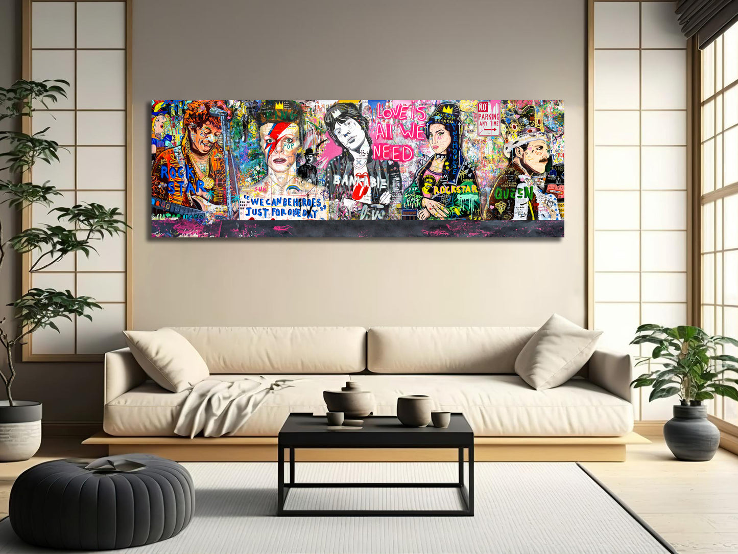 Banksy Panoramic Multi Rockstar Pop Art, David Bowie, Amy winehouse, Freddie Mercury, Jimi Hendrix - 166