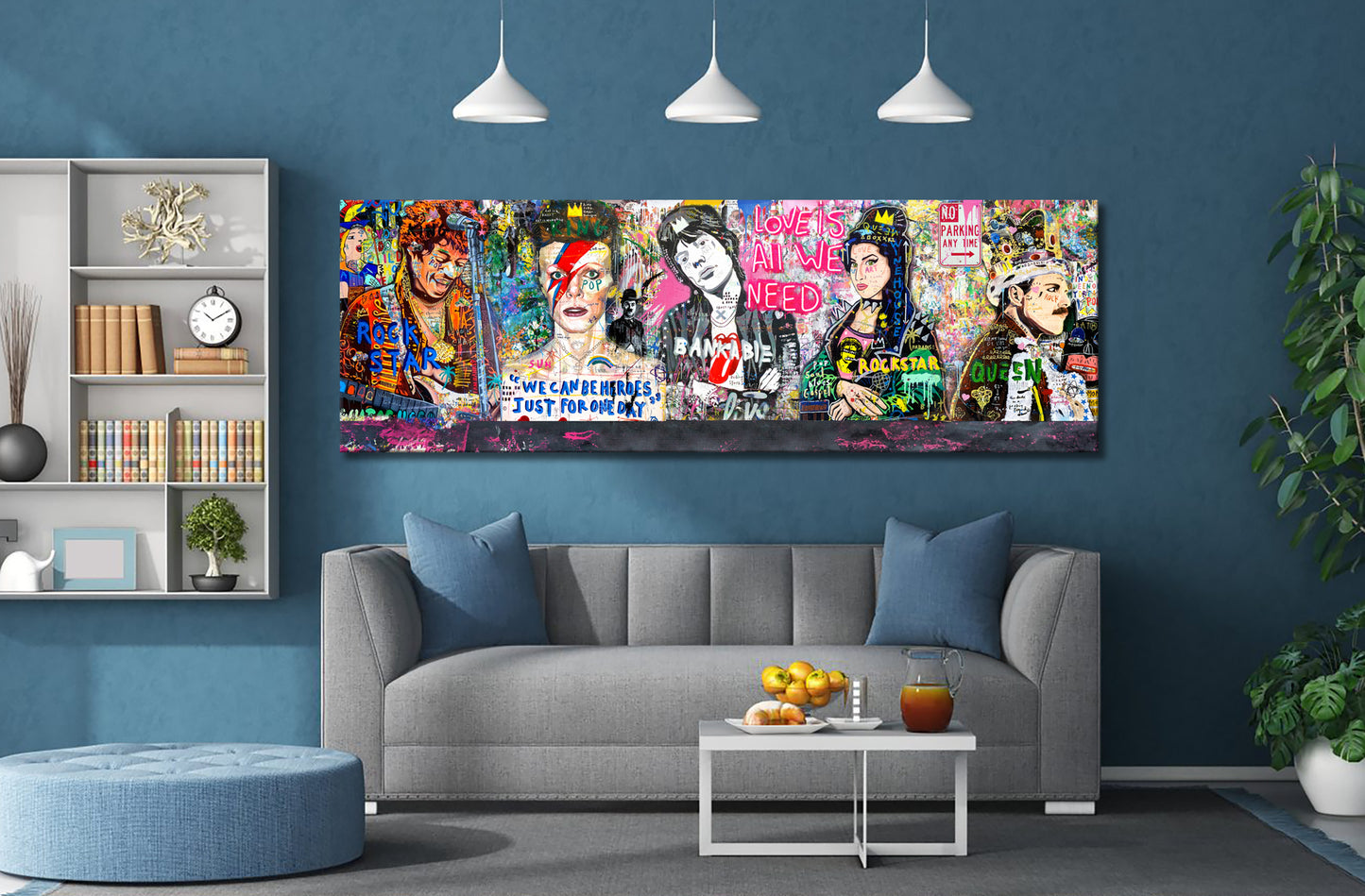 Banksy Panoramic Multi Rockstar Pop Art, David Bowie, Amy winehouse, Freddie Mercury, Jimi Hendrix - 166