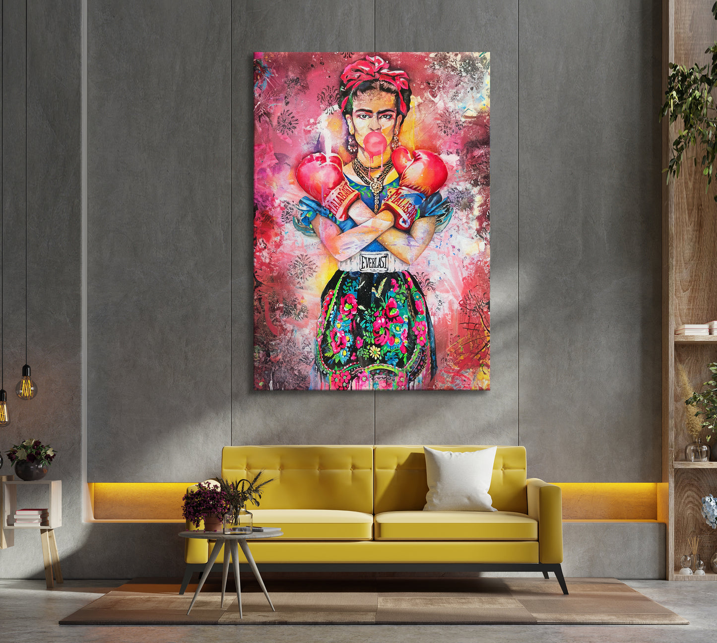 Abstract Boxer Frida Kahlo Canvas Wall Art, Banksy Frida Style Pop Art, Abstract Frida Street Graffiti Wall Art - 181