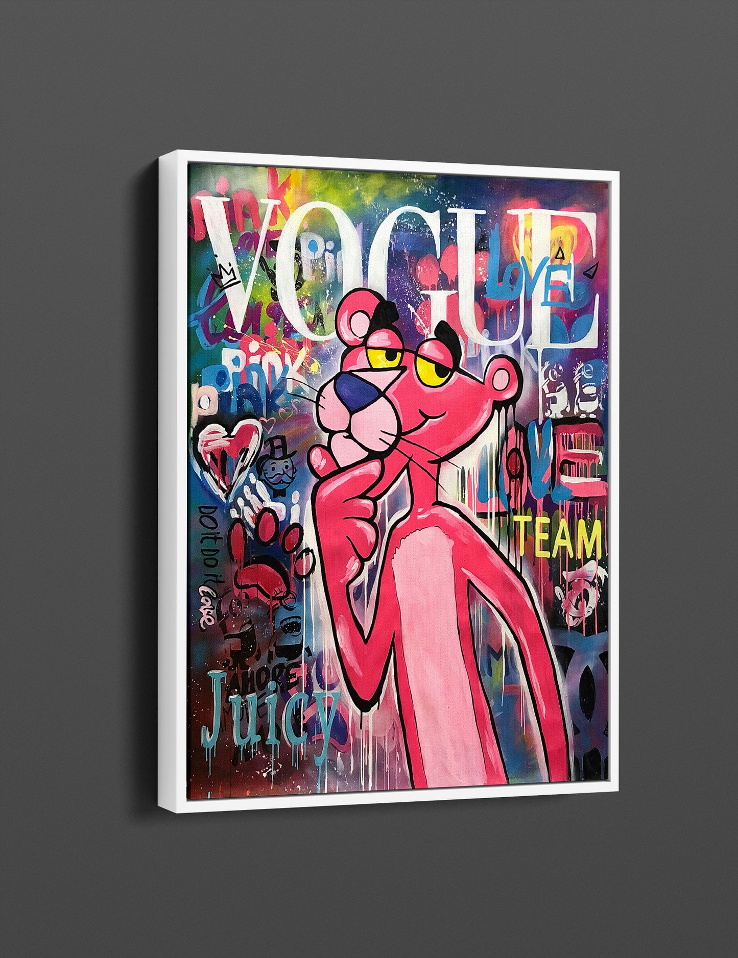Banksy Pink Panther Graffiti Pop Art Canvas, Banksy Style Pop Art, Pink Panther Pop Art , Street Graffiti Wall Art, Pink Panther Gift - 64