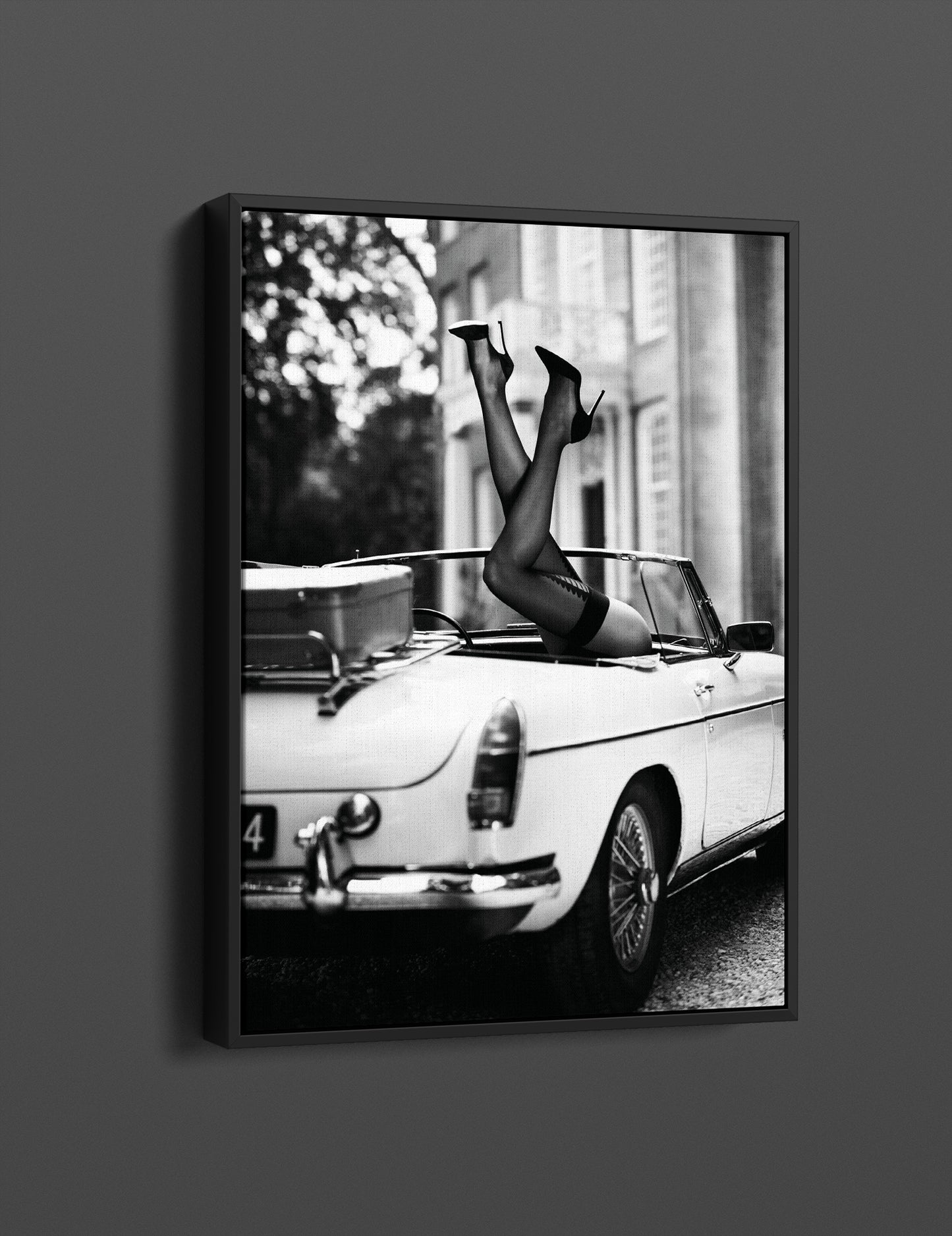 High Heels in Classic Car Canvas Wall Art, Black and White Fashion Photography - PPL-134