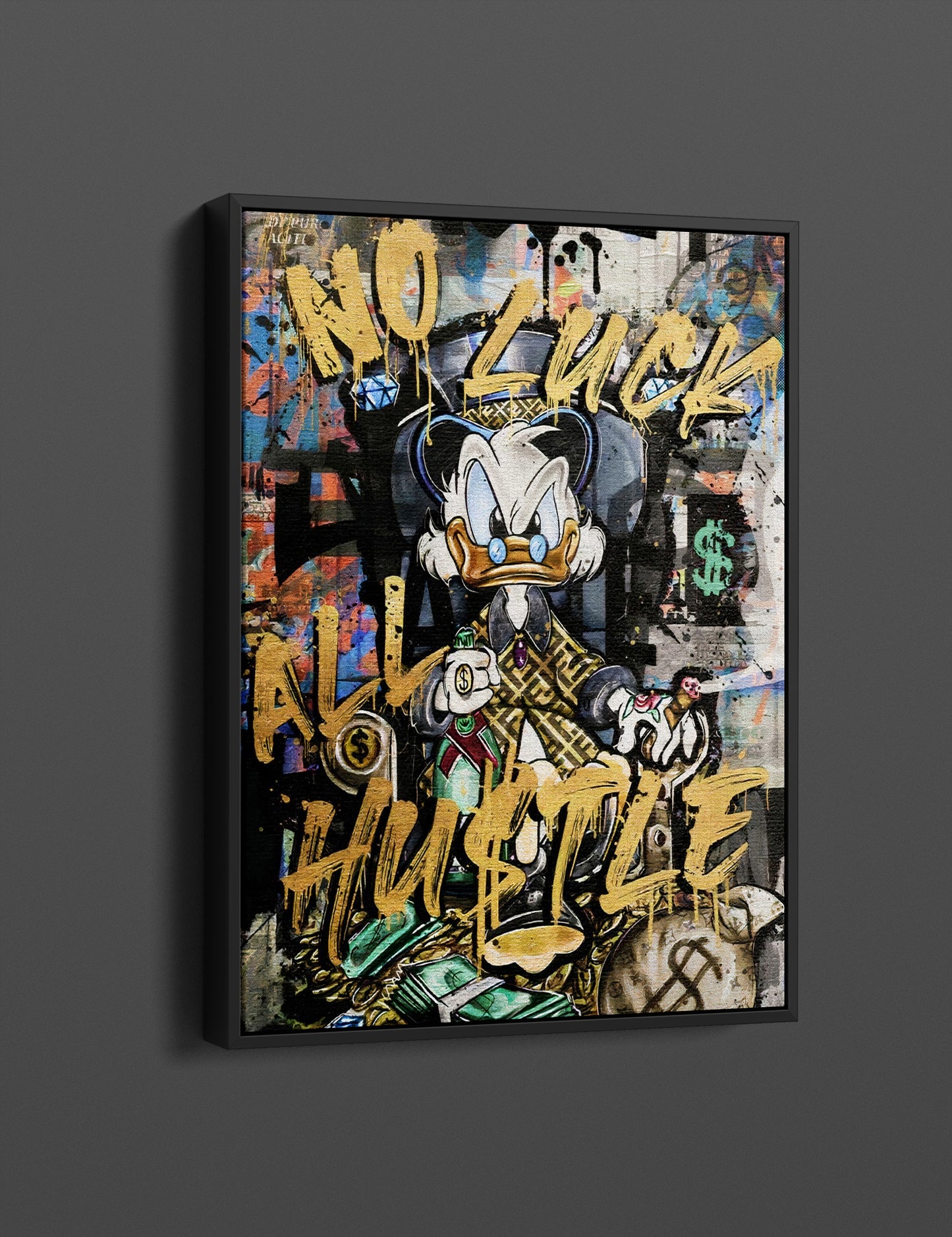 McDuck NO Luck All Hustle Pop Art Canvas Print, Scrooge McDuck Graffiti Art - 364