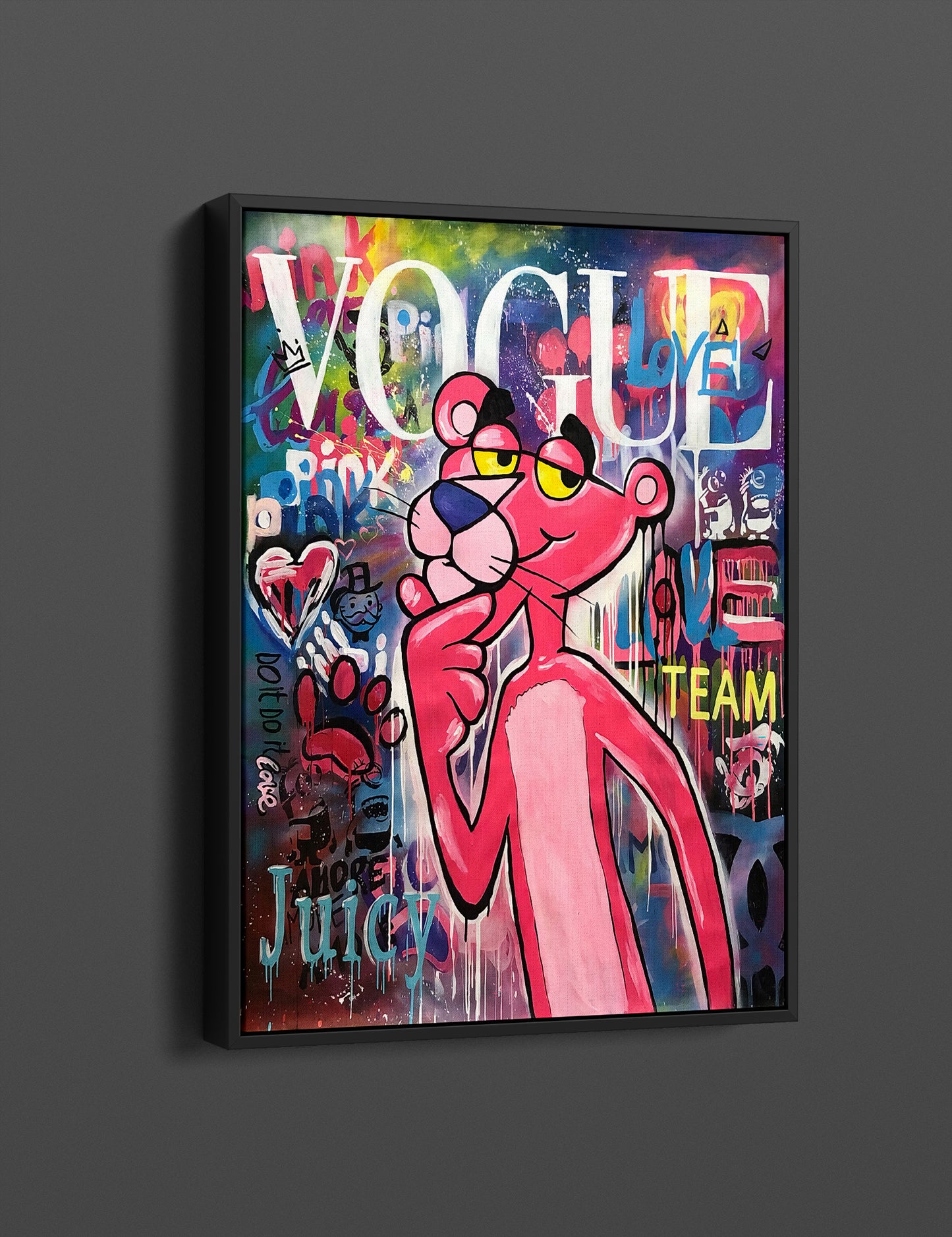 Banksy Pink Panther Graffiti Pop Art Canvas, Banksy Style Pop Art, Pink Panther Pop Art , Street Graffiti Wall Art, Pink Panther Gift - 64