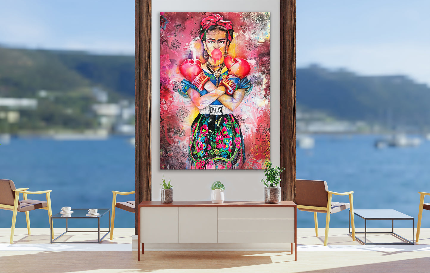 Abstract Boxer Frida Kahlo Canvas Wall Art, Banksy Frida Style Pop Art, Abstract Frida Street Graffiti Wall Art - 181