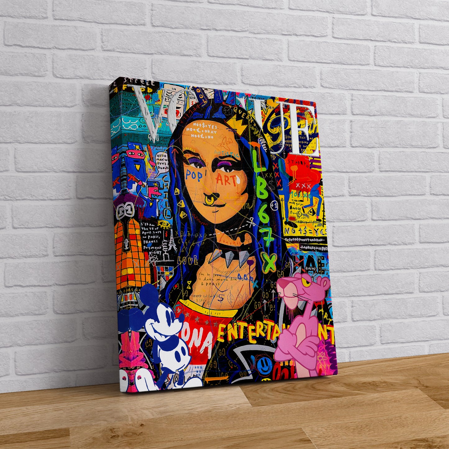 Mona Lisa pink panther Pop Art Canvas, Banksy Style Pop Art, Mona Lisa, Street Graffiti Wall Art,Mona Lisa Poster - 13