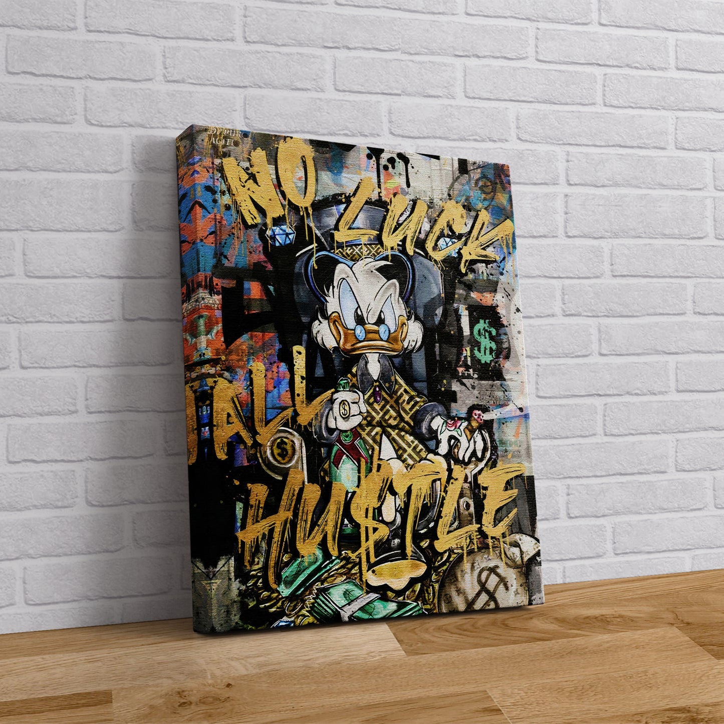 McDuck NO Luck All Hustle Pop Art Canvas Print, Scrooge McDuck Graffiti Art - 364