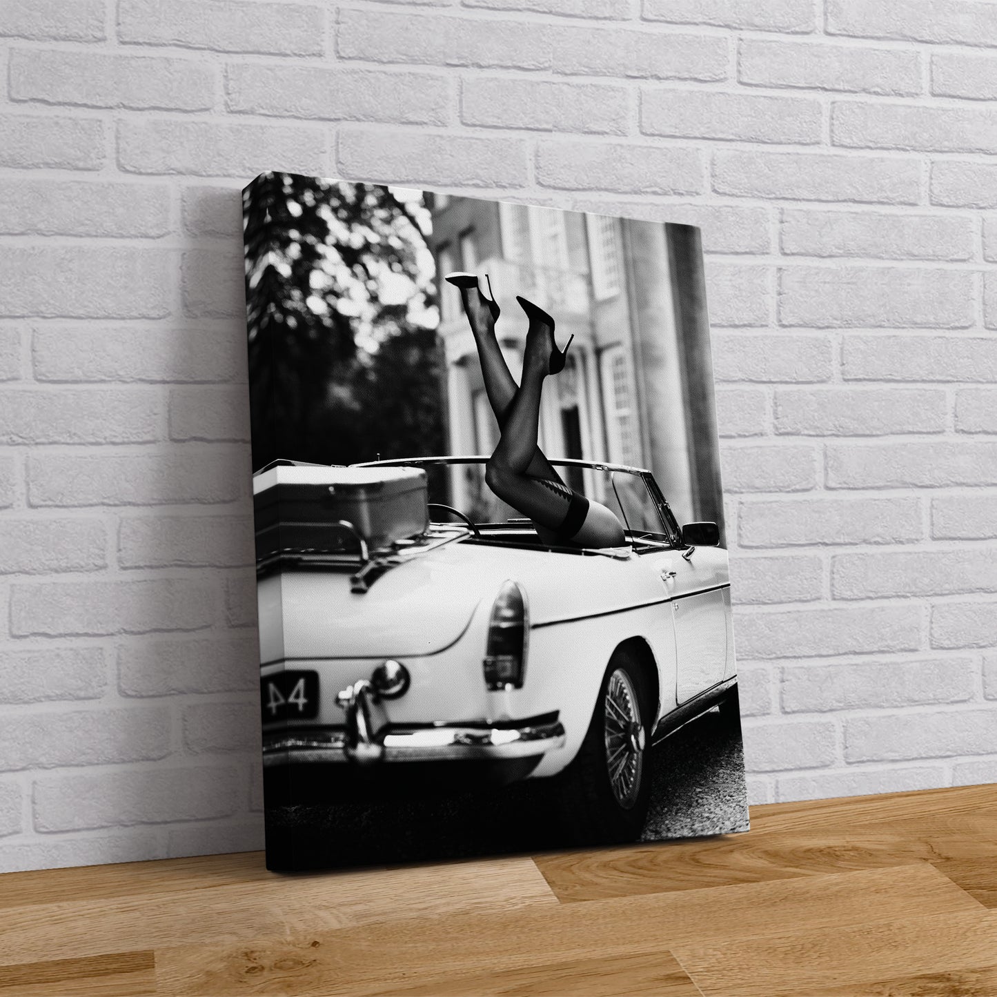 High Heels in Classic Car Canvas Wall Art, Black and White Fashion Photography - PPL-134