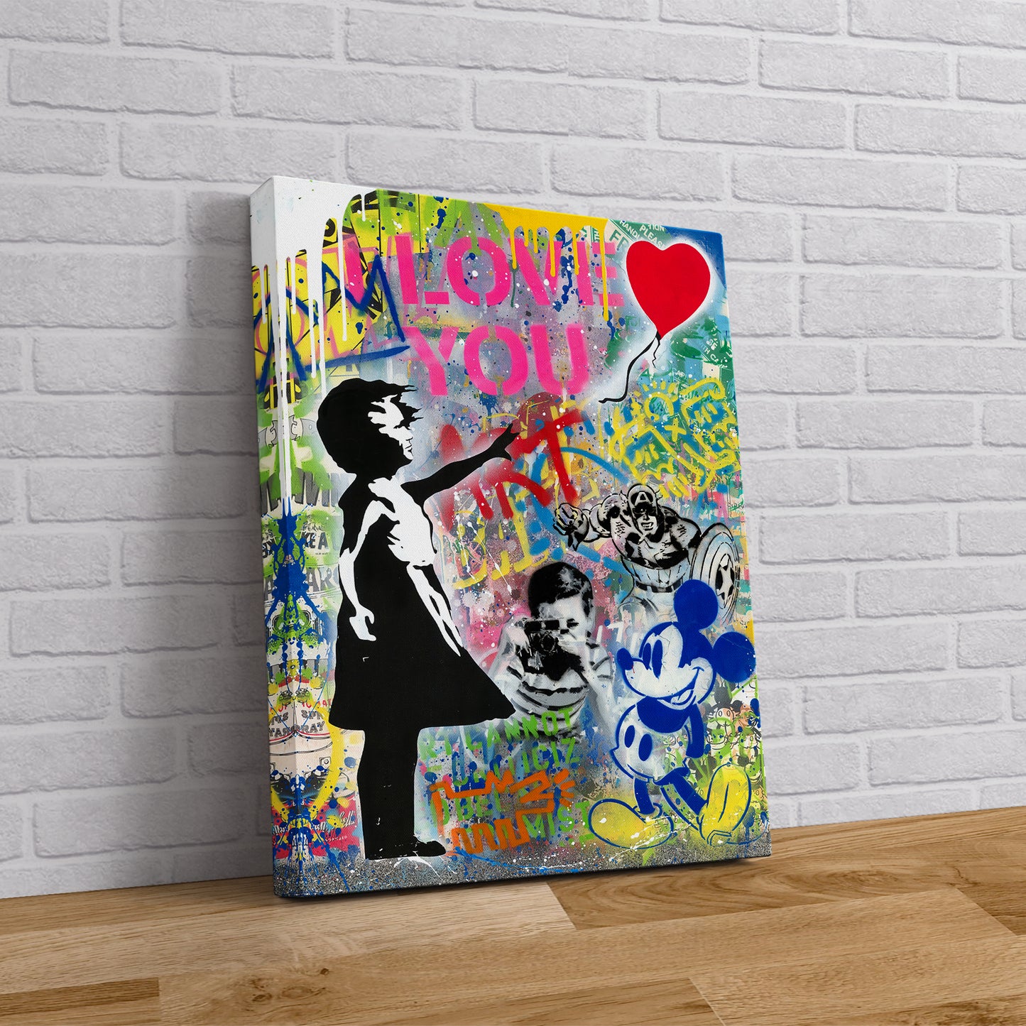 Banksy Balloon Girl Pop Art Canvas Wall Art, Banksy Art, Balloon Girl Graffiti, Street Graffiti Wall Art, Banksy I LOVE UOU