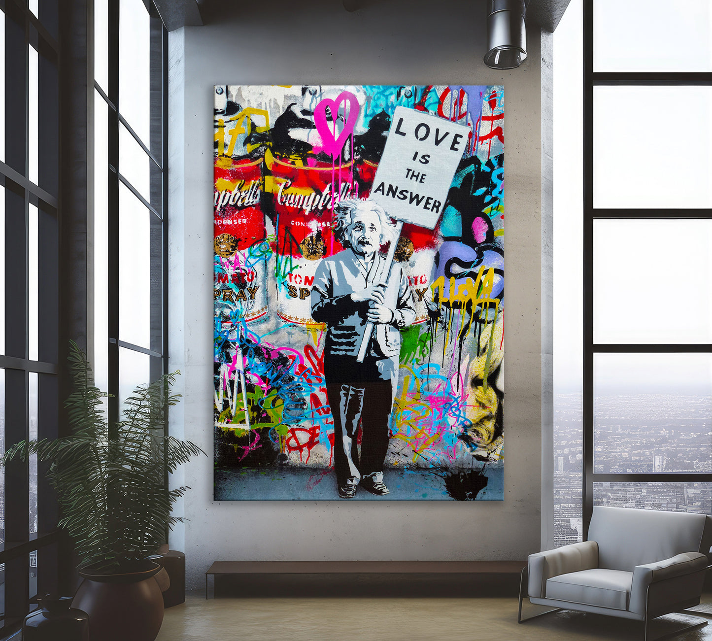 Banksy Albert Einstein Love the Answer Pop Art Canvas Wall Art, Banksy Art, Einstein Graffiti, Street Graffiti Wall Art, Banksy Einstein Poster - 36