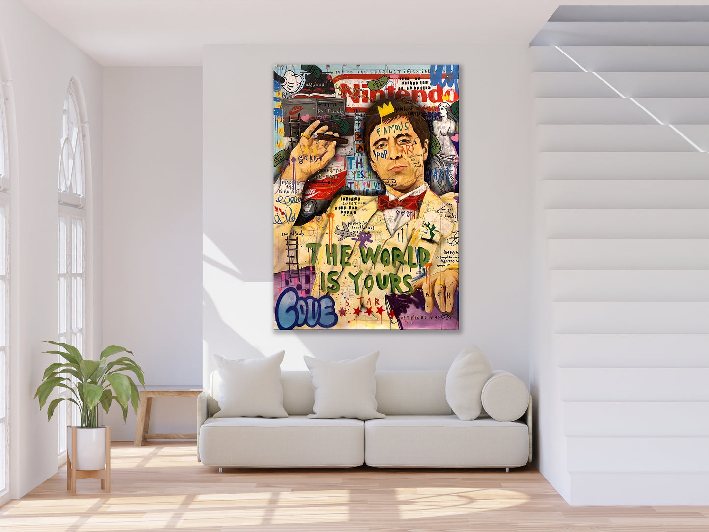 Al Pacino The World is Your Pop Art Canvas Wall Art, Banksy Style Pop Art - 108