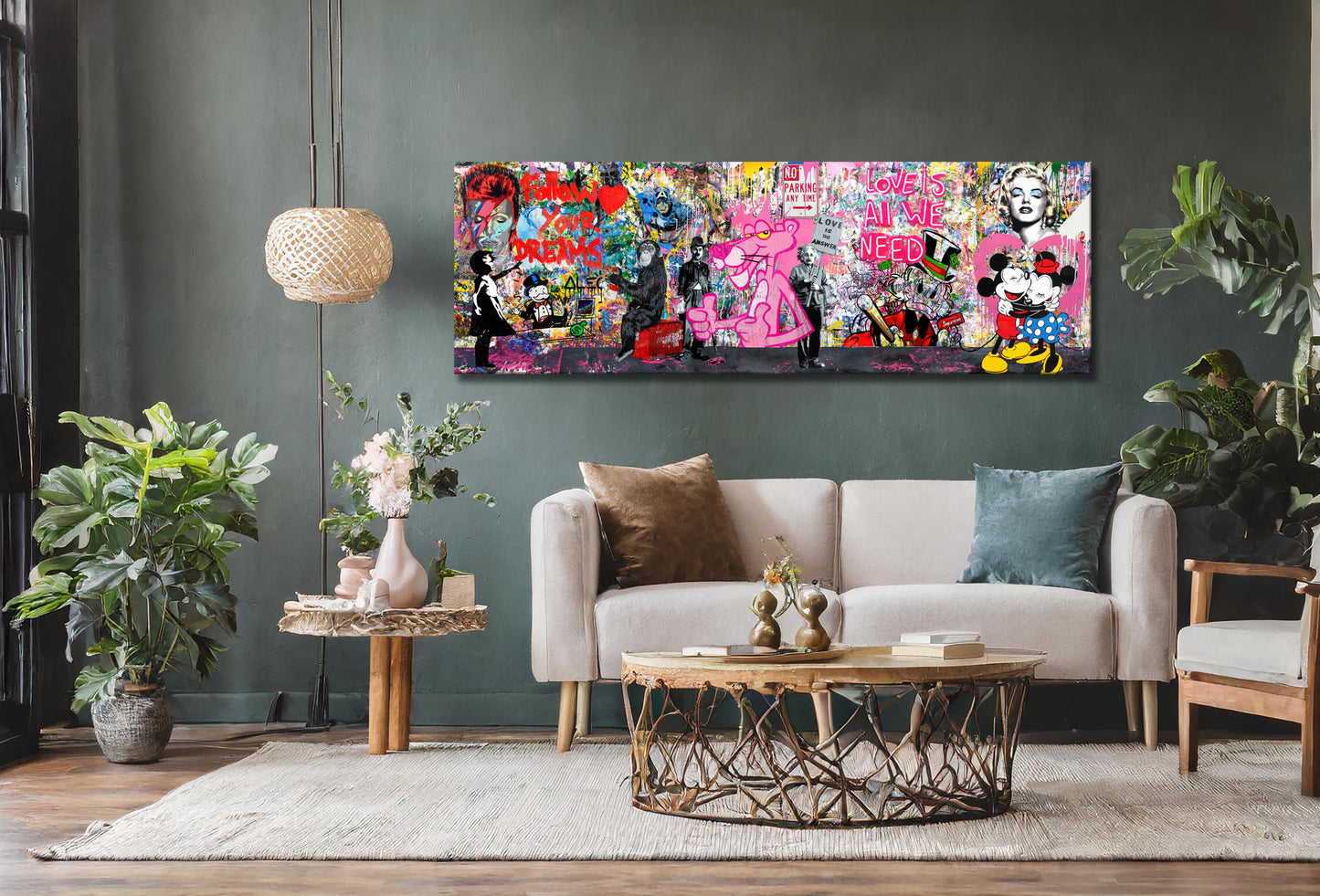 Banksy Panoramic Multi Character Cartoon Pop Art Graffiti, Mickey Mouse, Pink Panther - 165