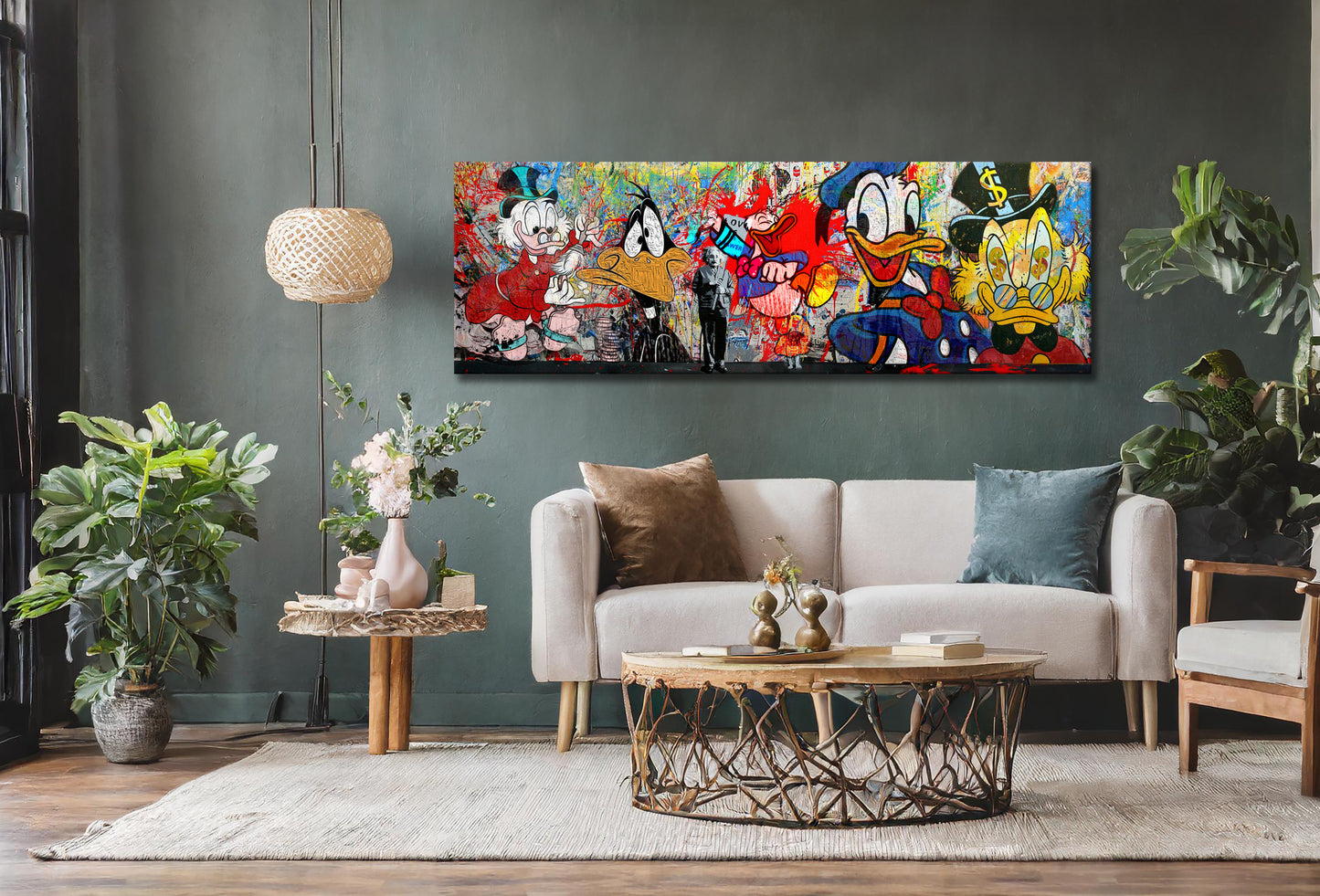 Banksy Panoramic Multi Character Mcduck, Donald Duck, Daffy Duck Cartoon Pop Art Canvas - 236