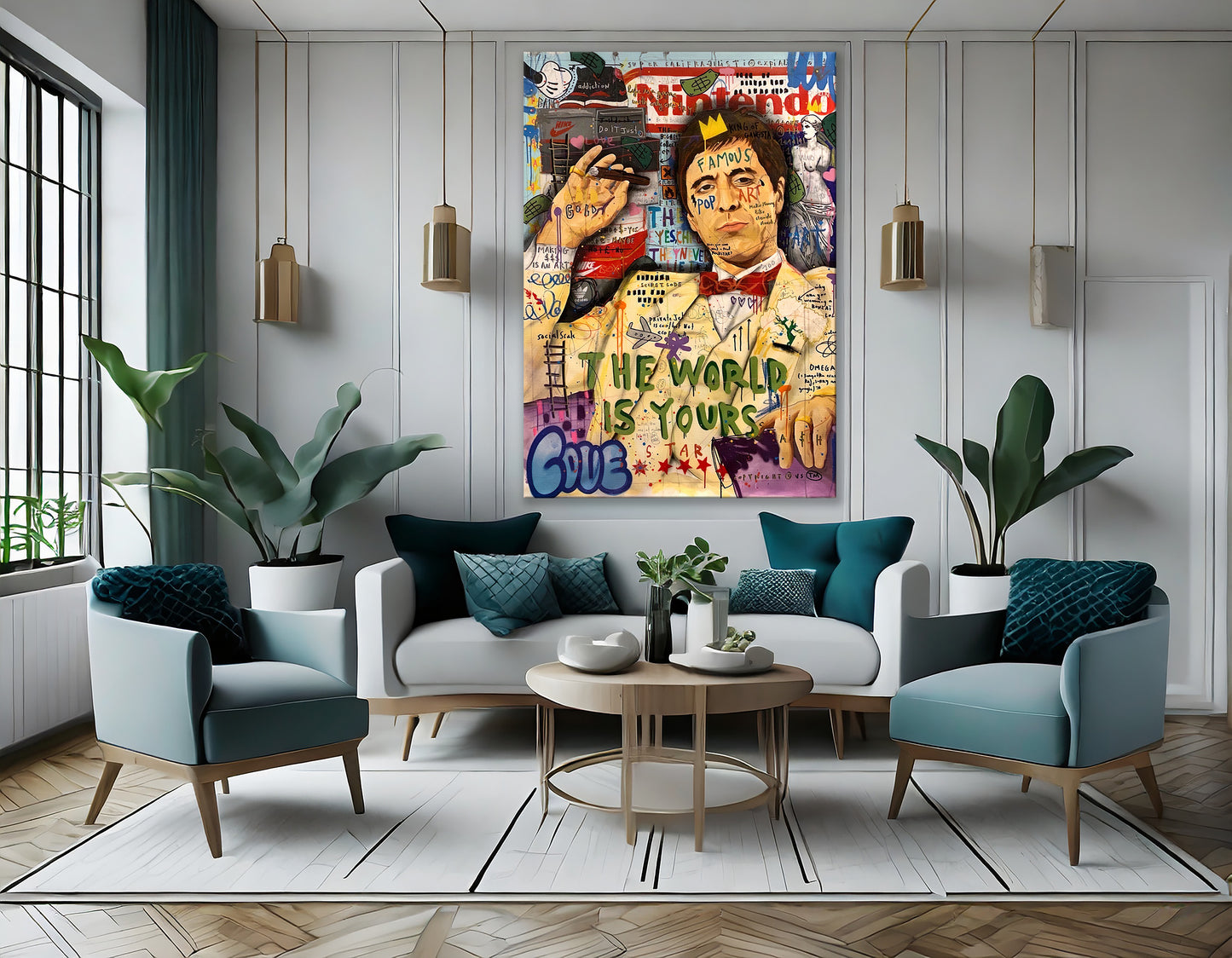 Al Pacino The World is Your Pop Art Canvas Wall Art, Banksy Style Pop Art - 108