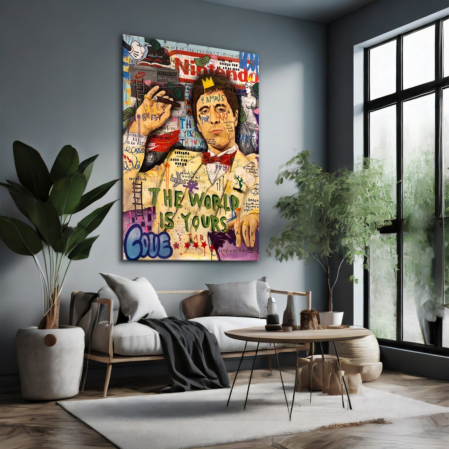 Al Pacino The World is Your Pop Art Canvas Wall Art, Banksy Style Pop Art - 108