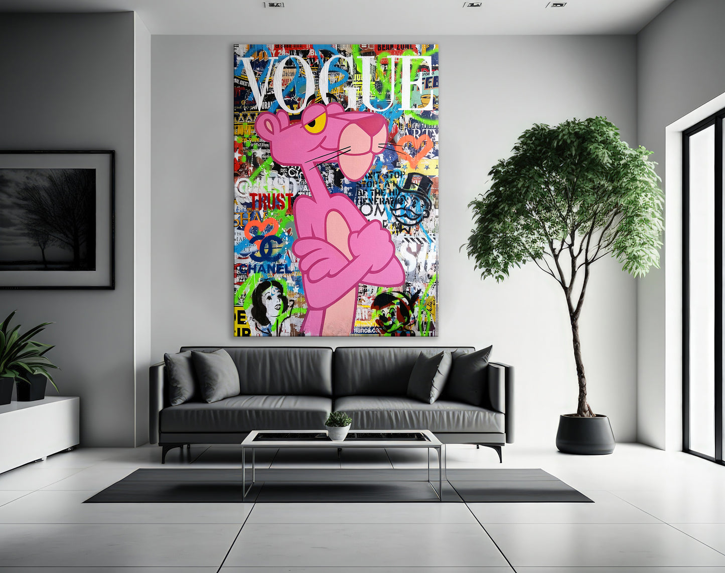 Banksy Pink Panther Graffiti Pop Art Canvas, Banksy Style Pop Art, Pink Panther Pop Art , Street Graffiti Wall Art, Pink Panther Poster - 46